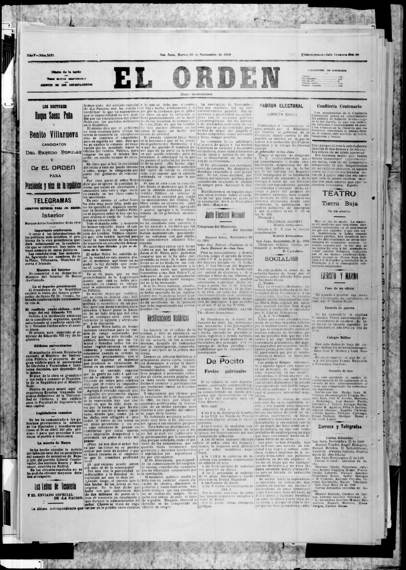 Portada · 30 de Noviembre de 1909