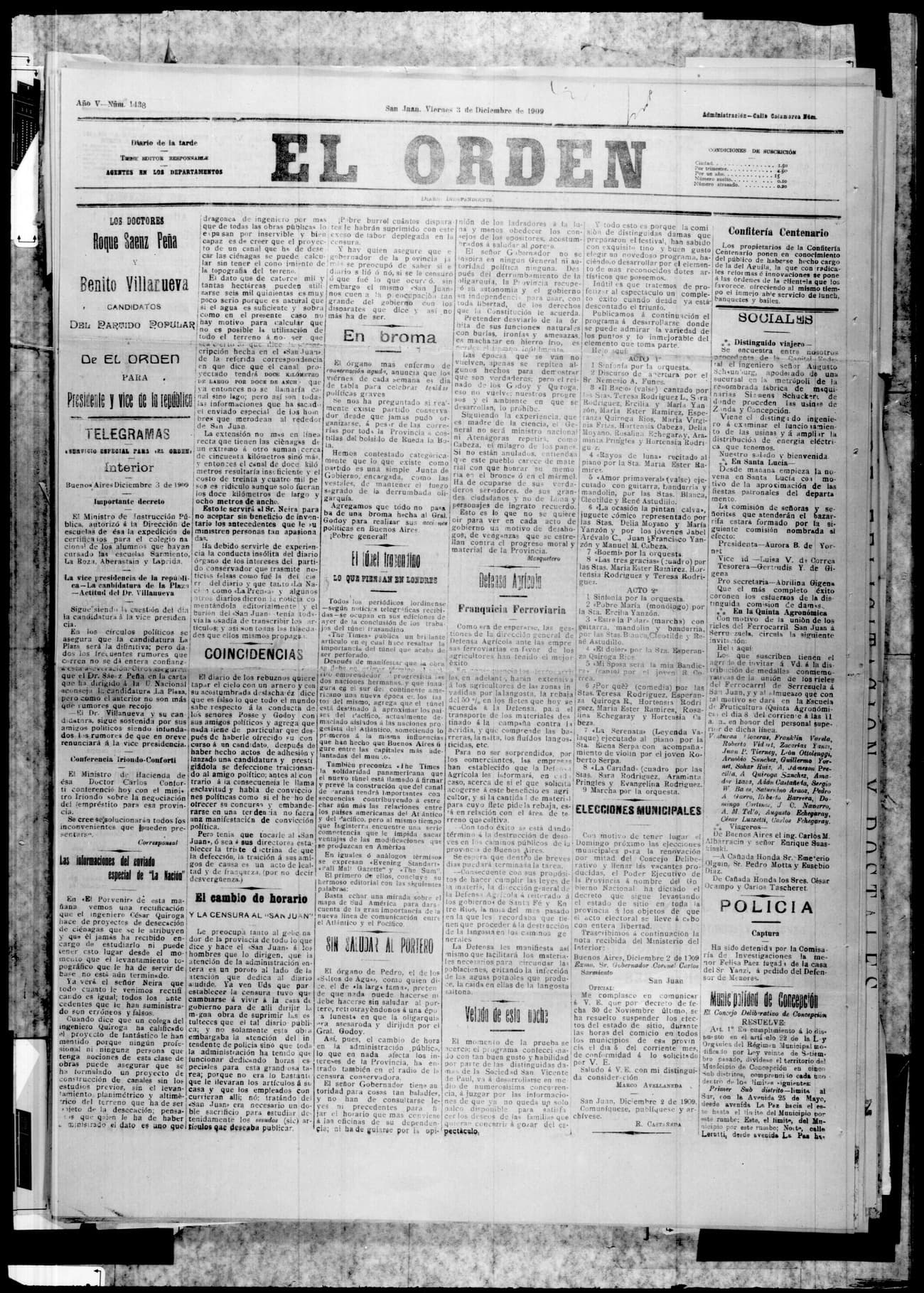 Portada · 3 de Diciembre de 1909