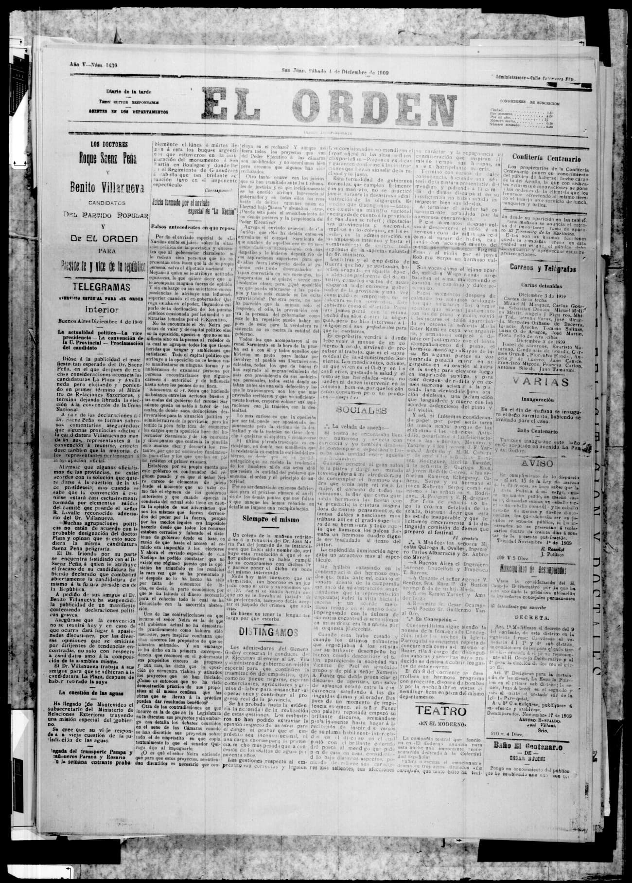 Portada · 4 de Diciembre de 1909