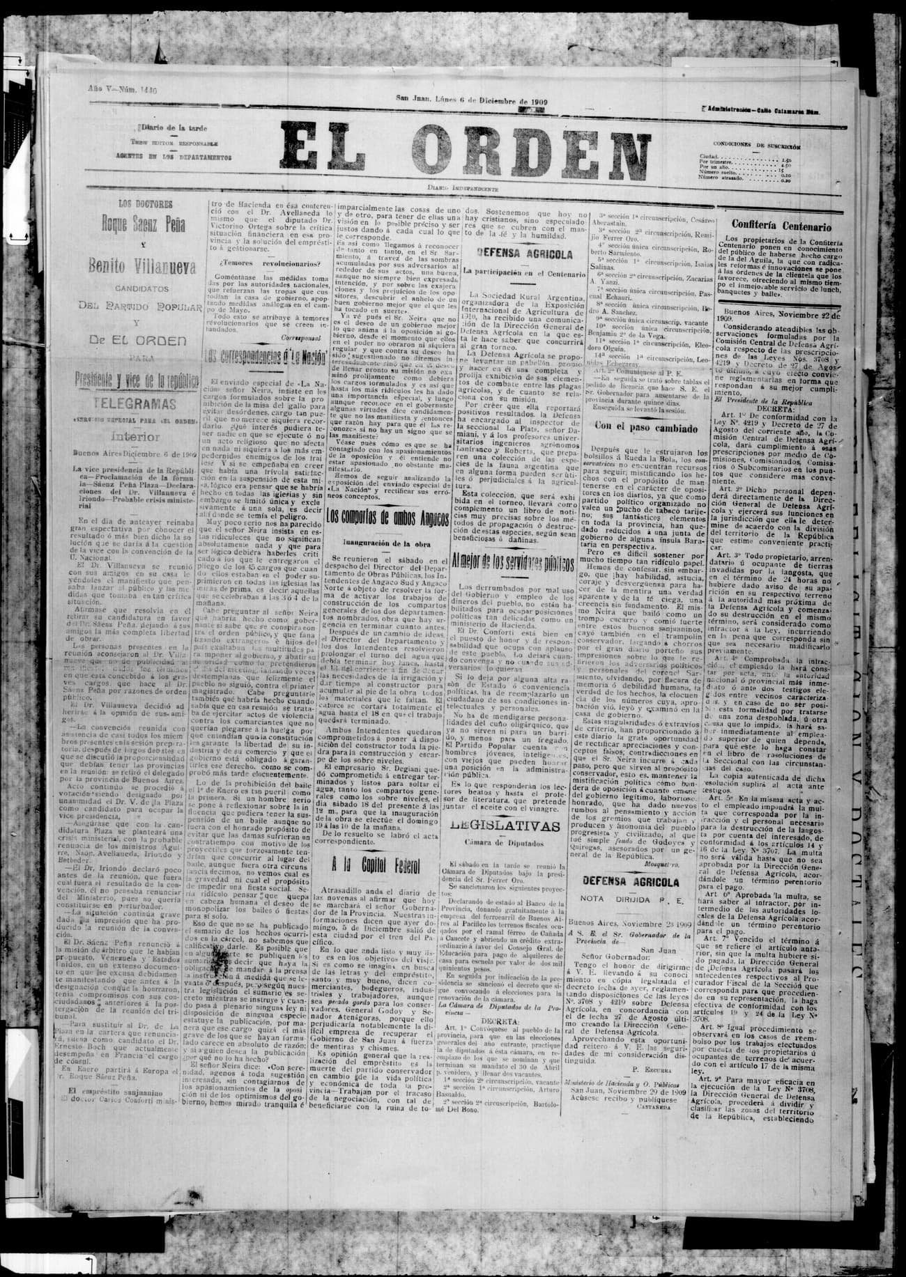 Portada · 6 de Diciembre de 1909