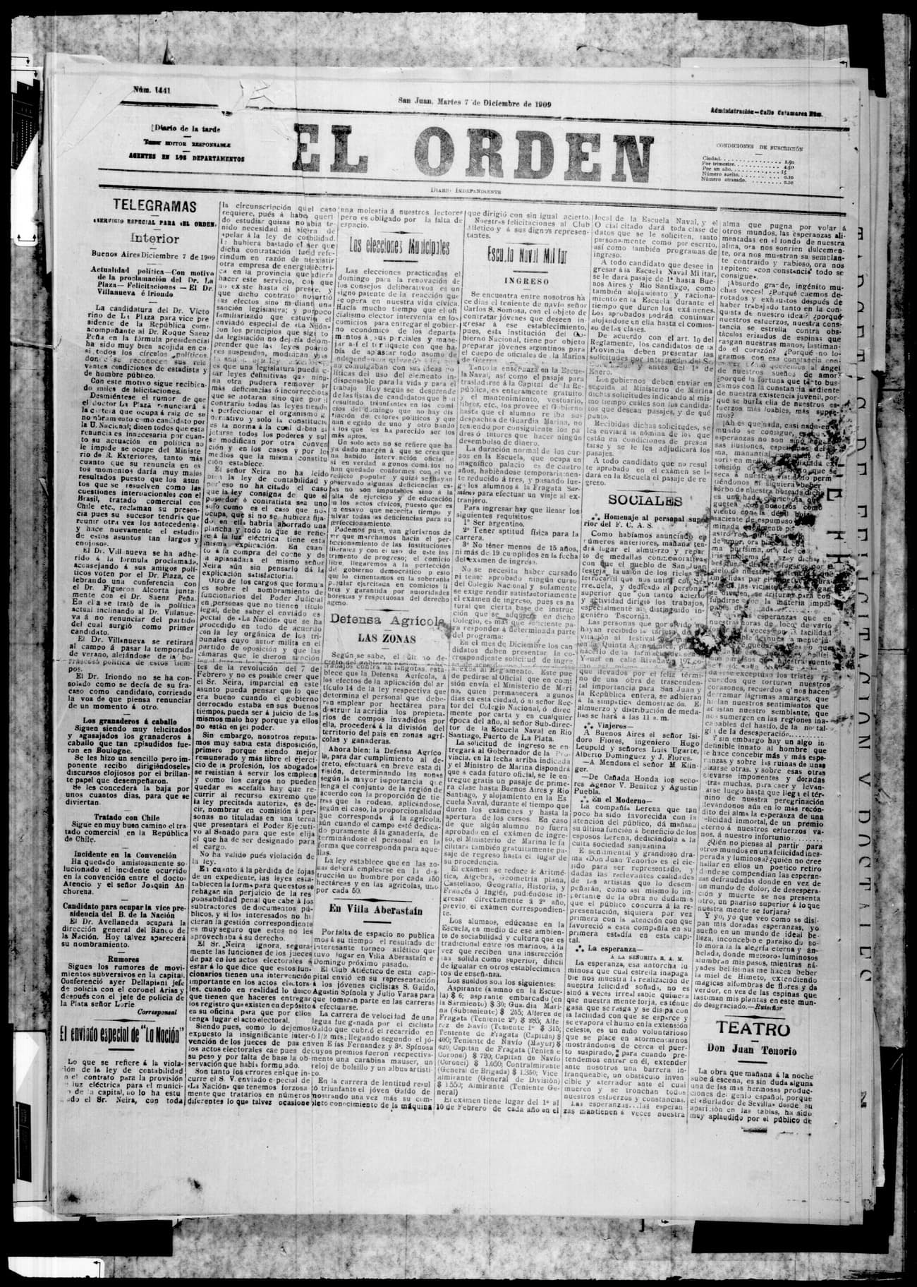 Portada · 7 de Diciembre de 1909