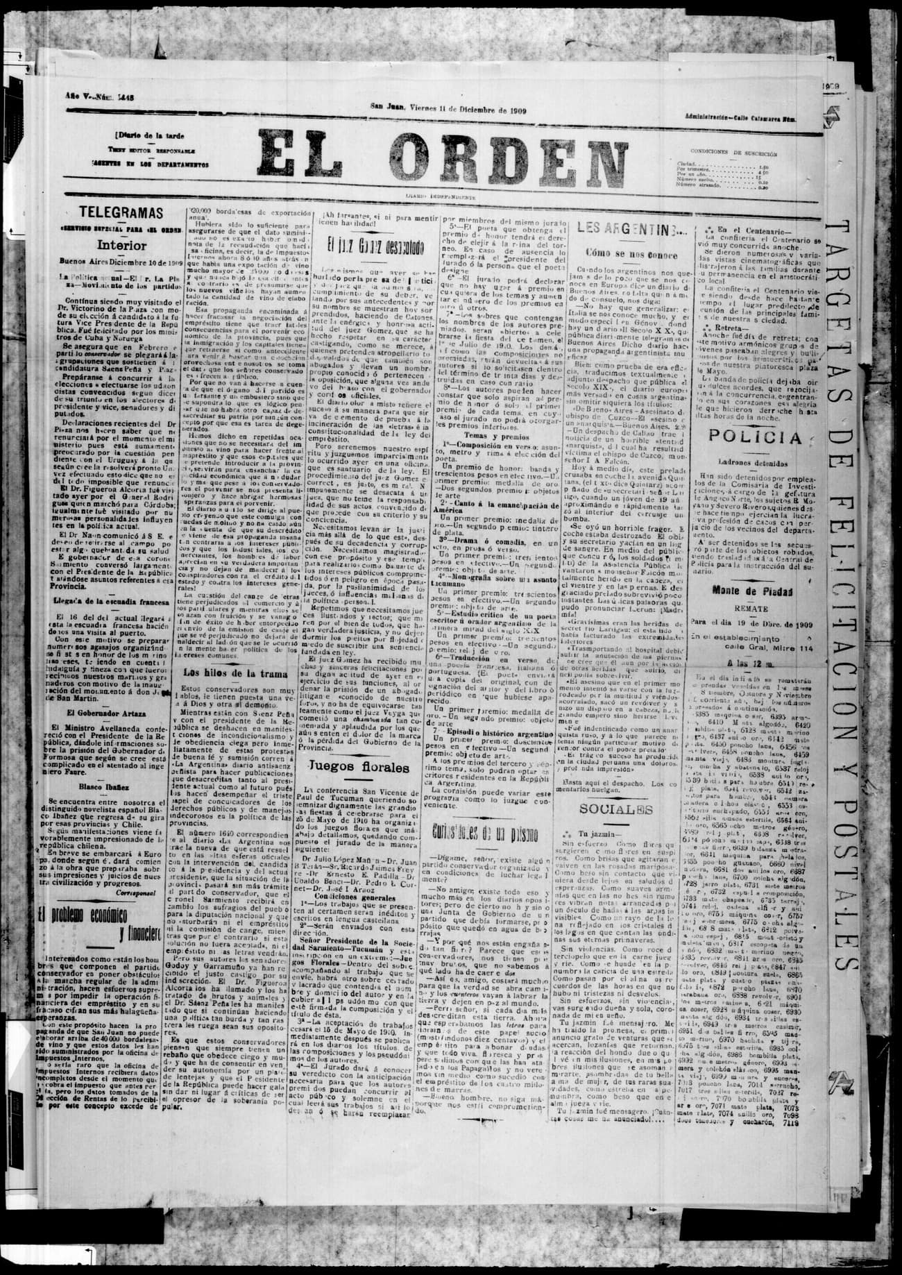 Portada · 11 de Diciembre de 1909