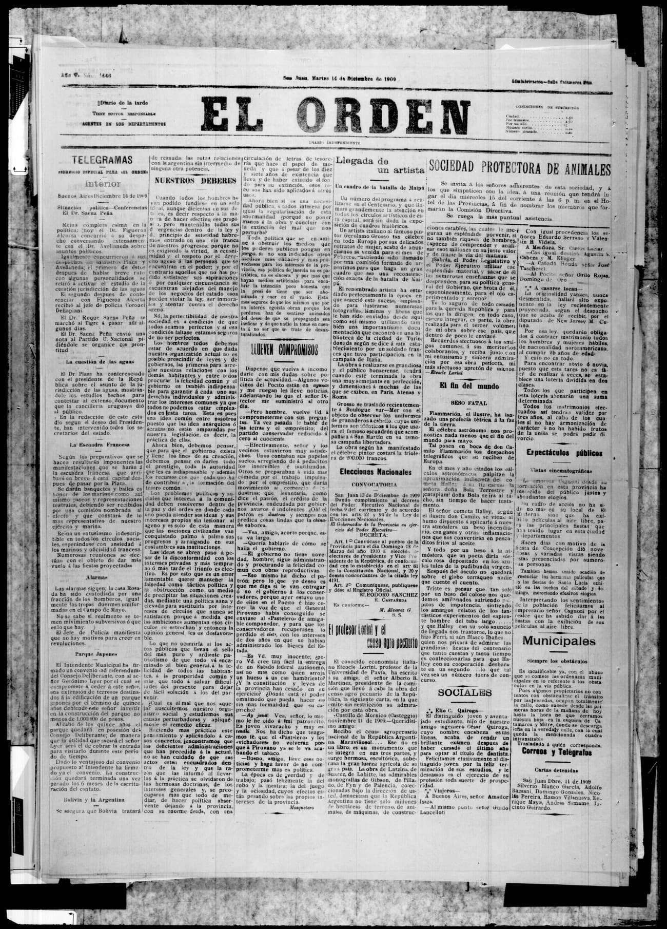 Portada · 14 de Diciembre de 1909