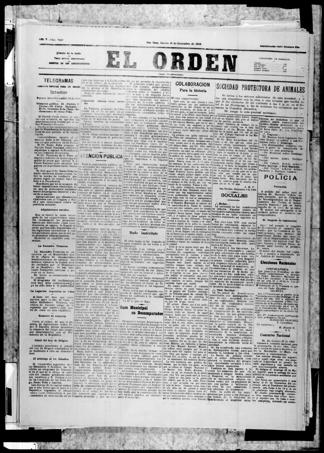 Portada · 16 de Diciembre de 1909