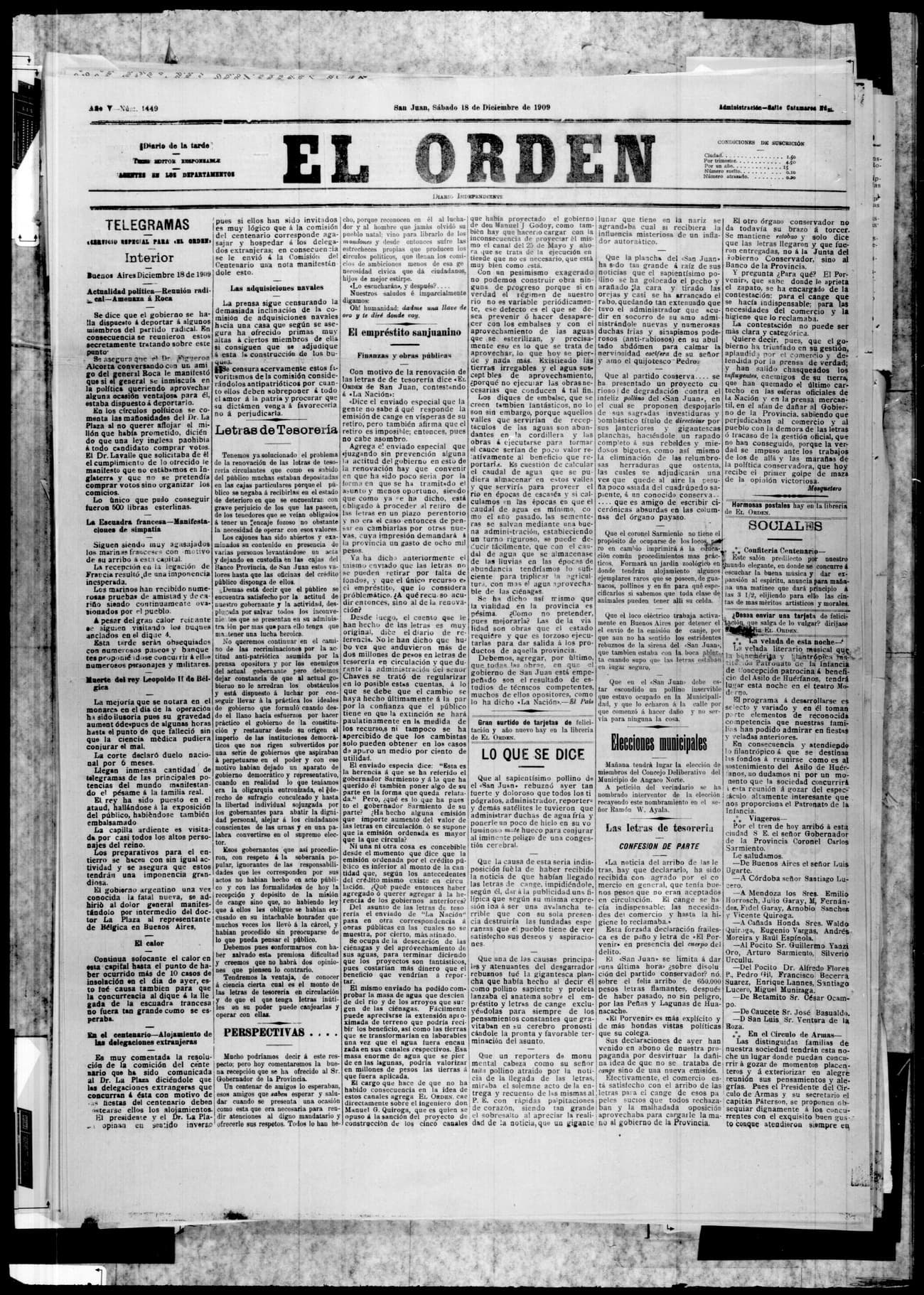 Portada · 18 de Diciembre de 1909