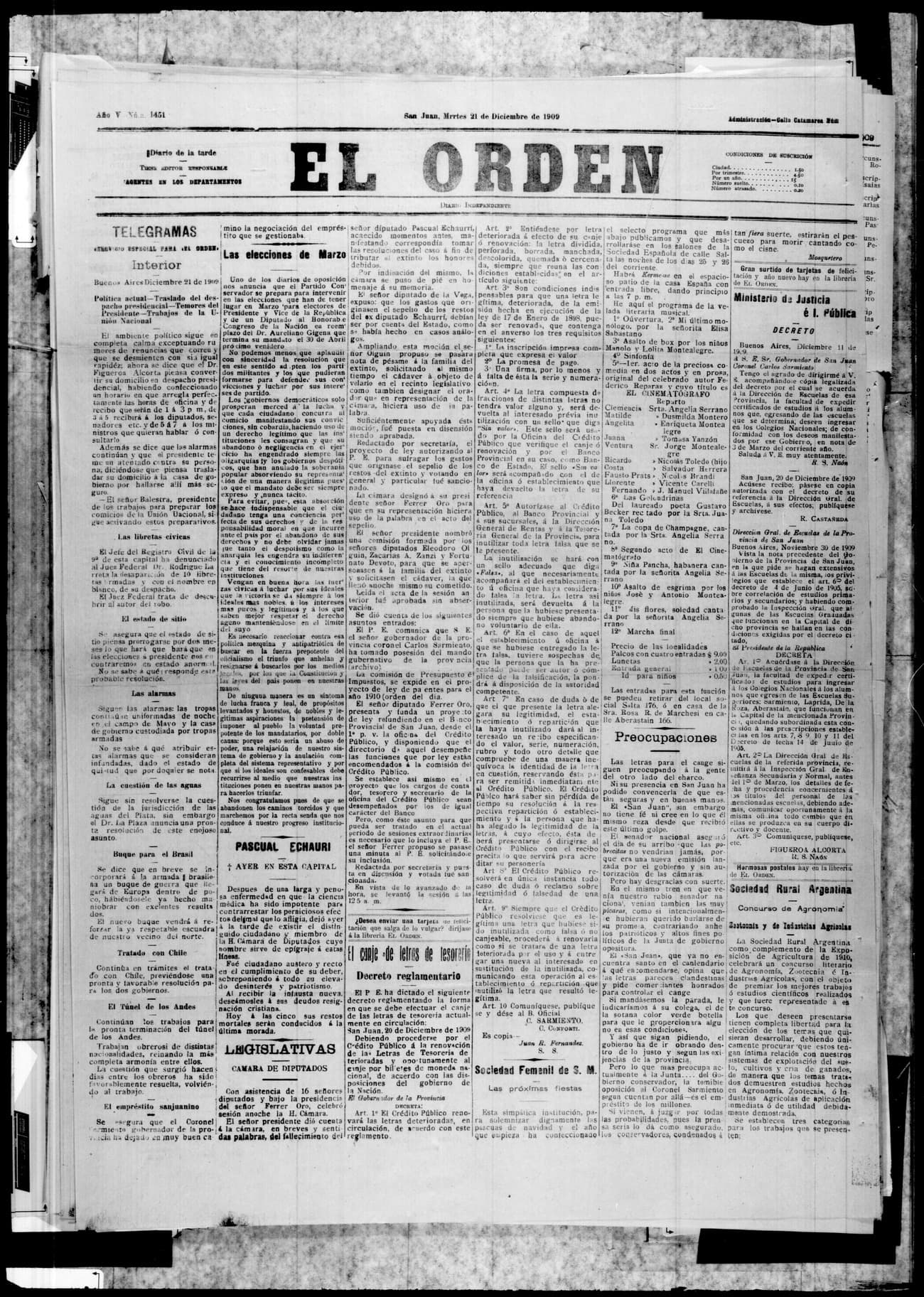 Portada · 21 de Diciembre de 1909