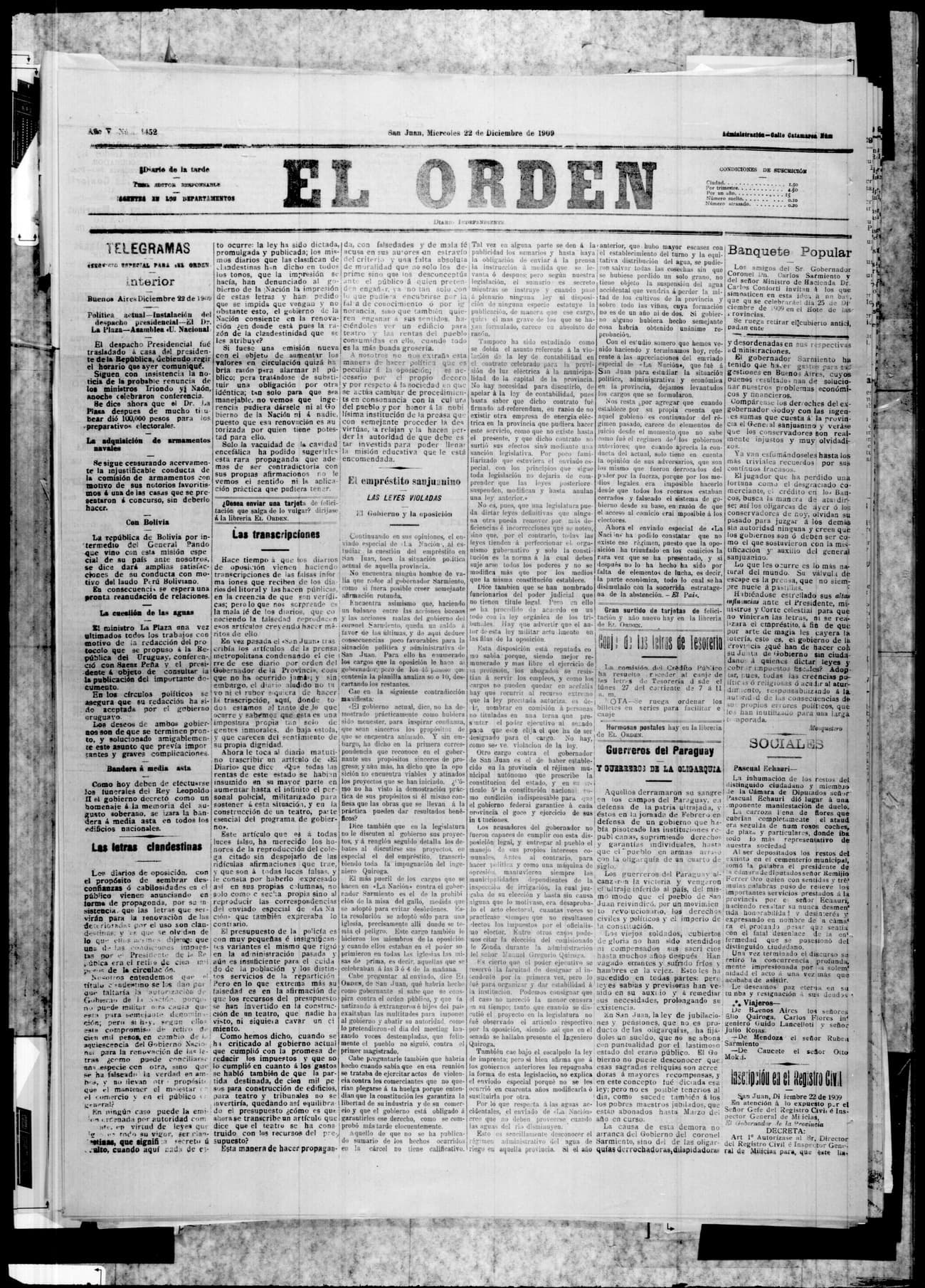 Portada · 22 de Diciembre de 1909