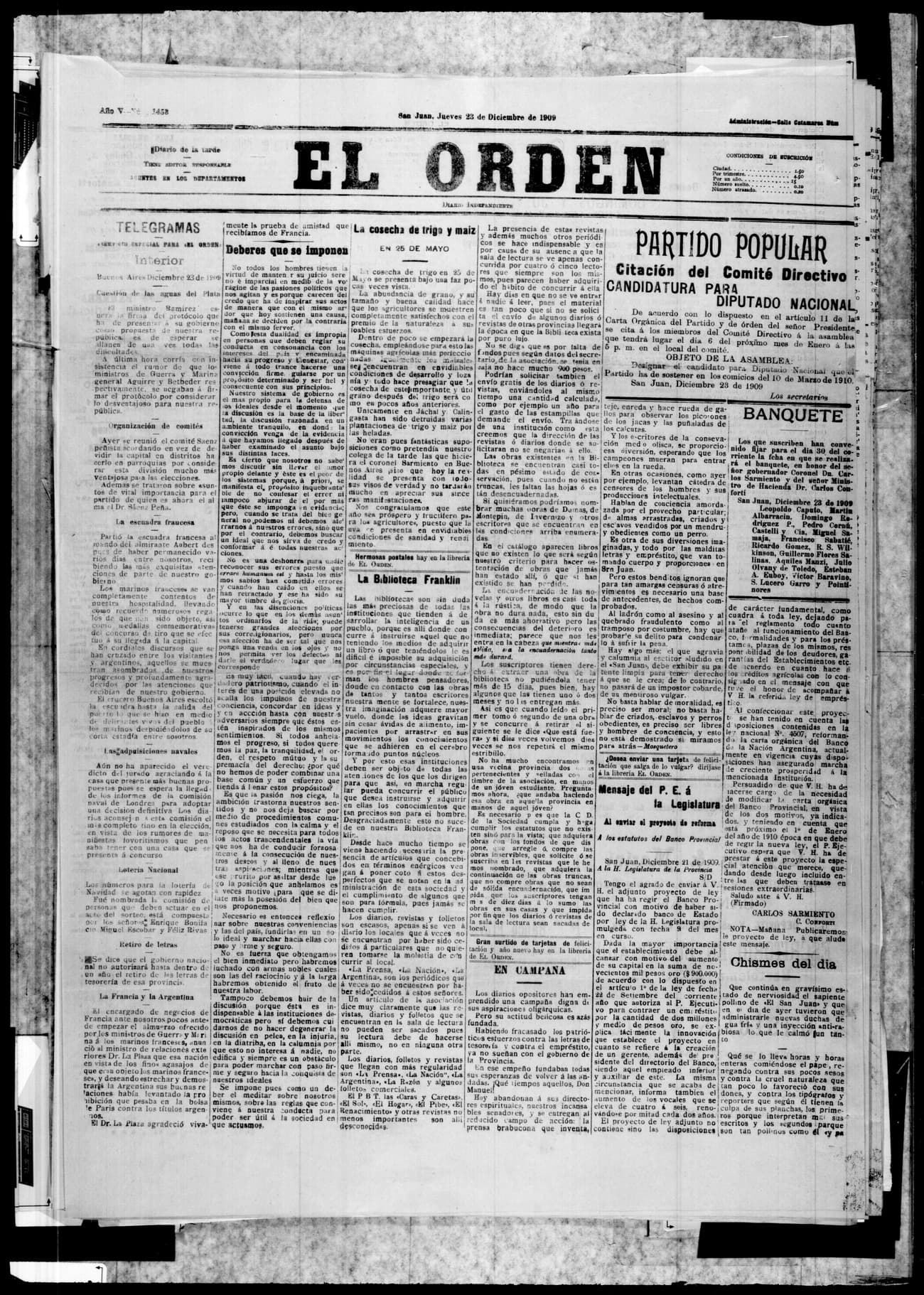 Portada · 23 de Diciembre de 1909