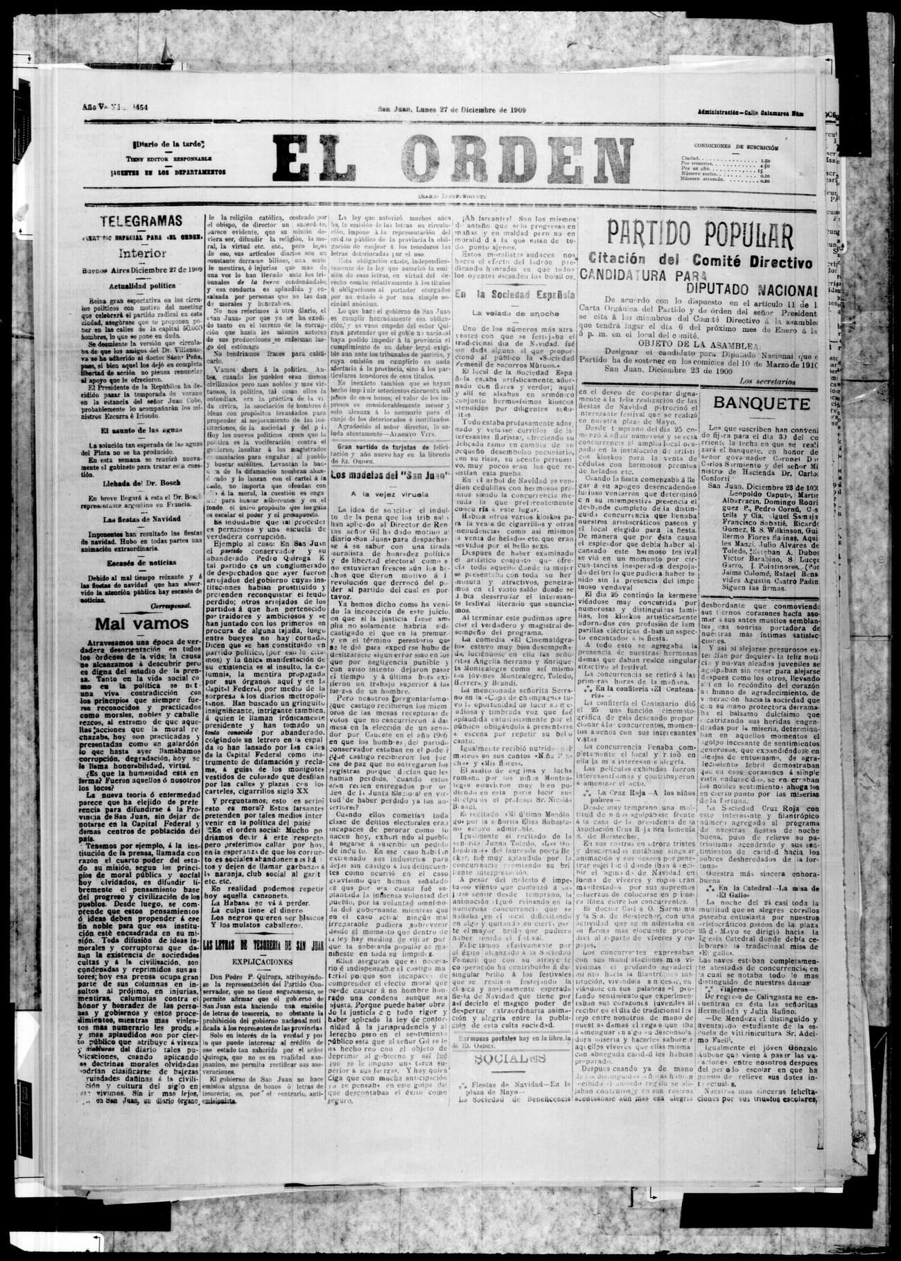 Portada · 27 de Diciembre de 1909