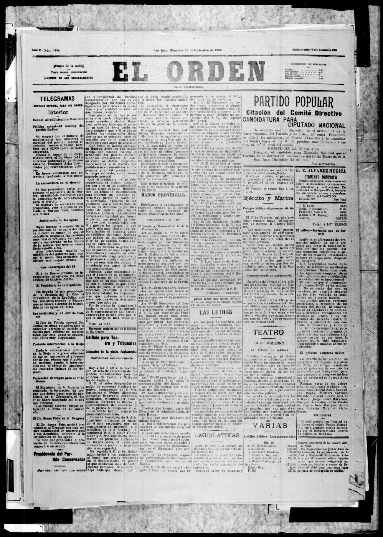 Portada · 29 de Diciembre de 1909