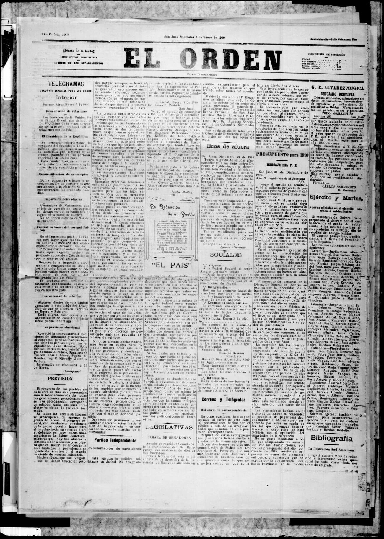 Portada · 5 de Enero de 1910