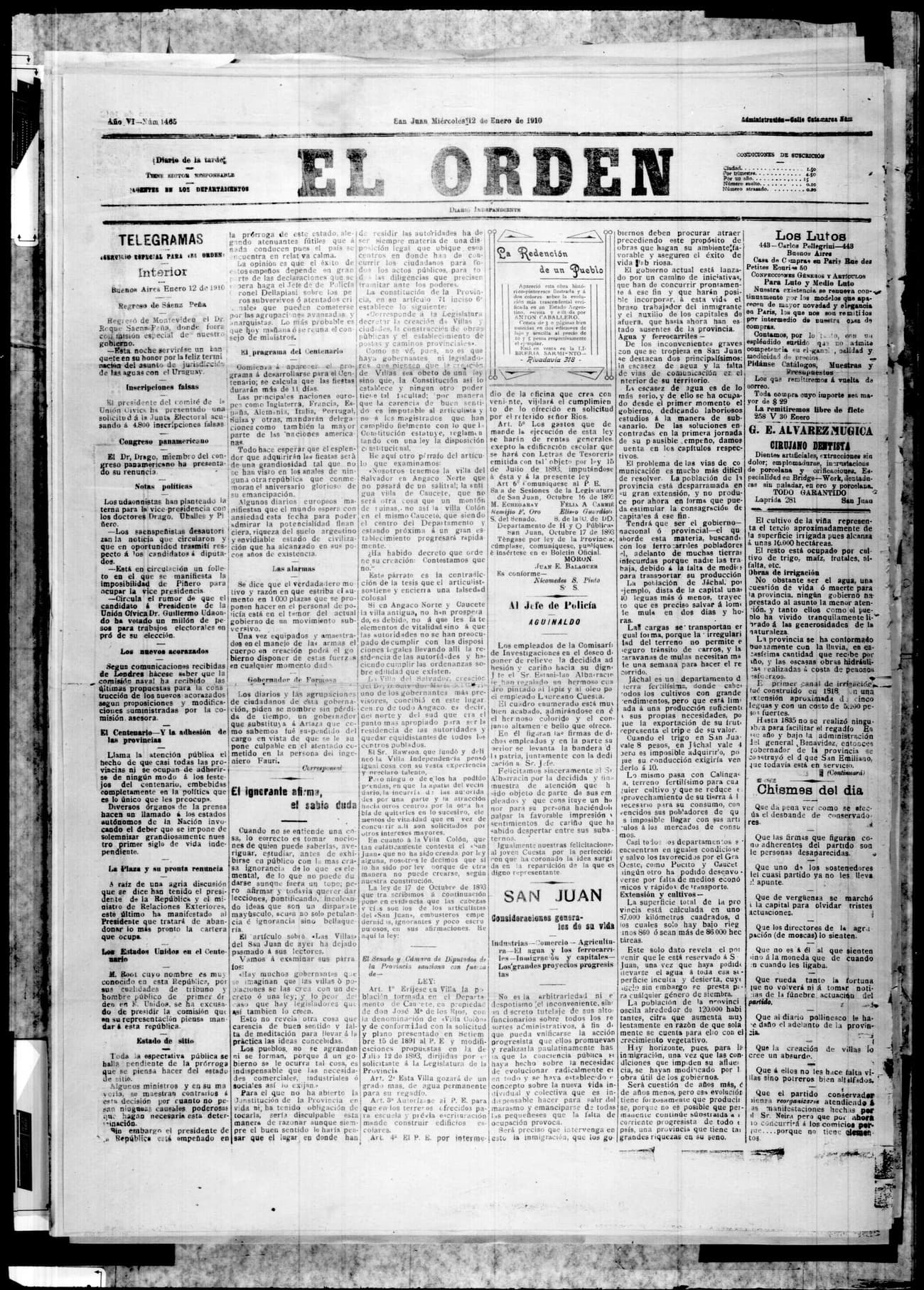 Portada · 12 de Enero de 1910