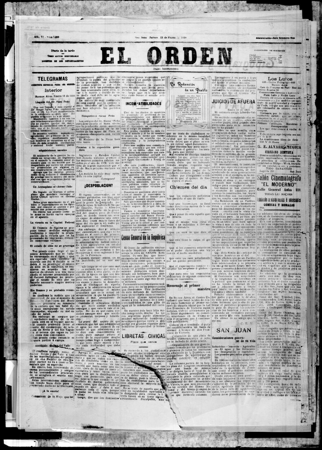 Portada · 13 de Enero de 1910