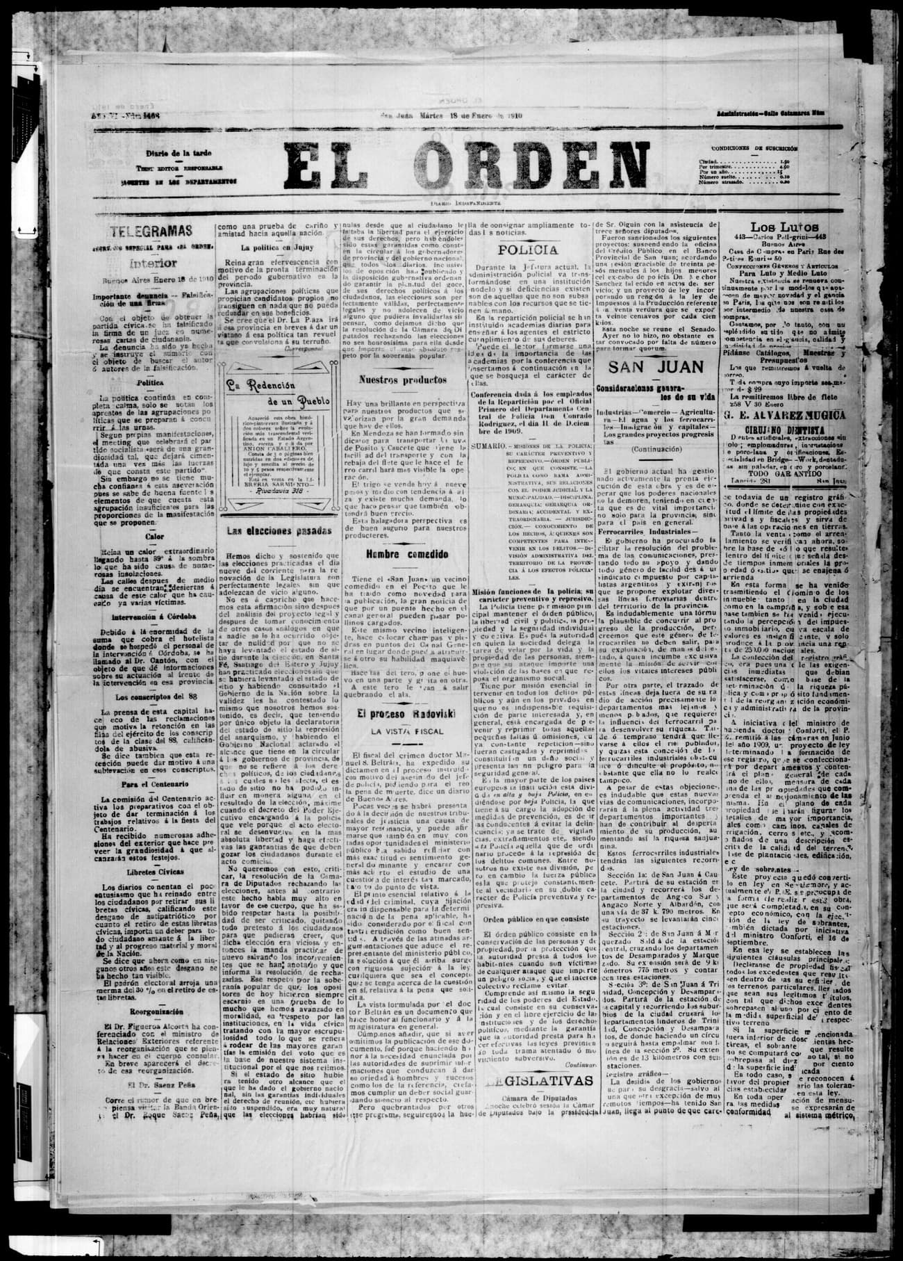 Portada · 18 de Enero de 1910