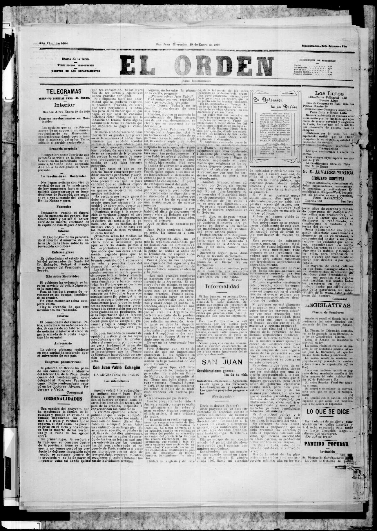 Portada · 19 de Enero de 1910