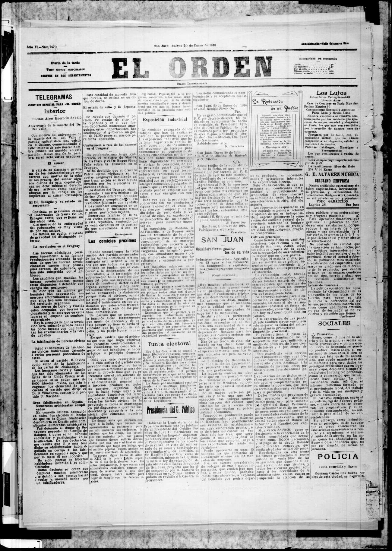 Portada · 20 de Enero de 1910
