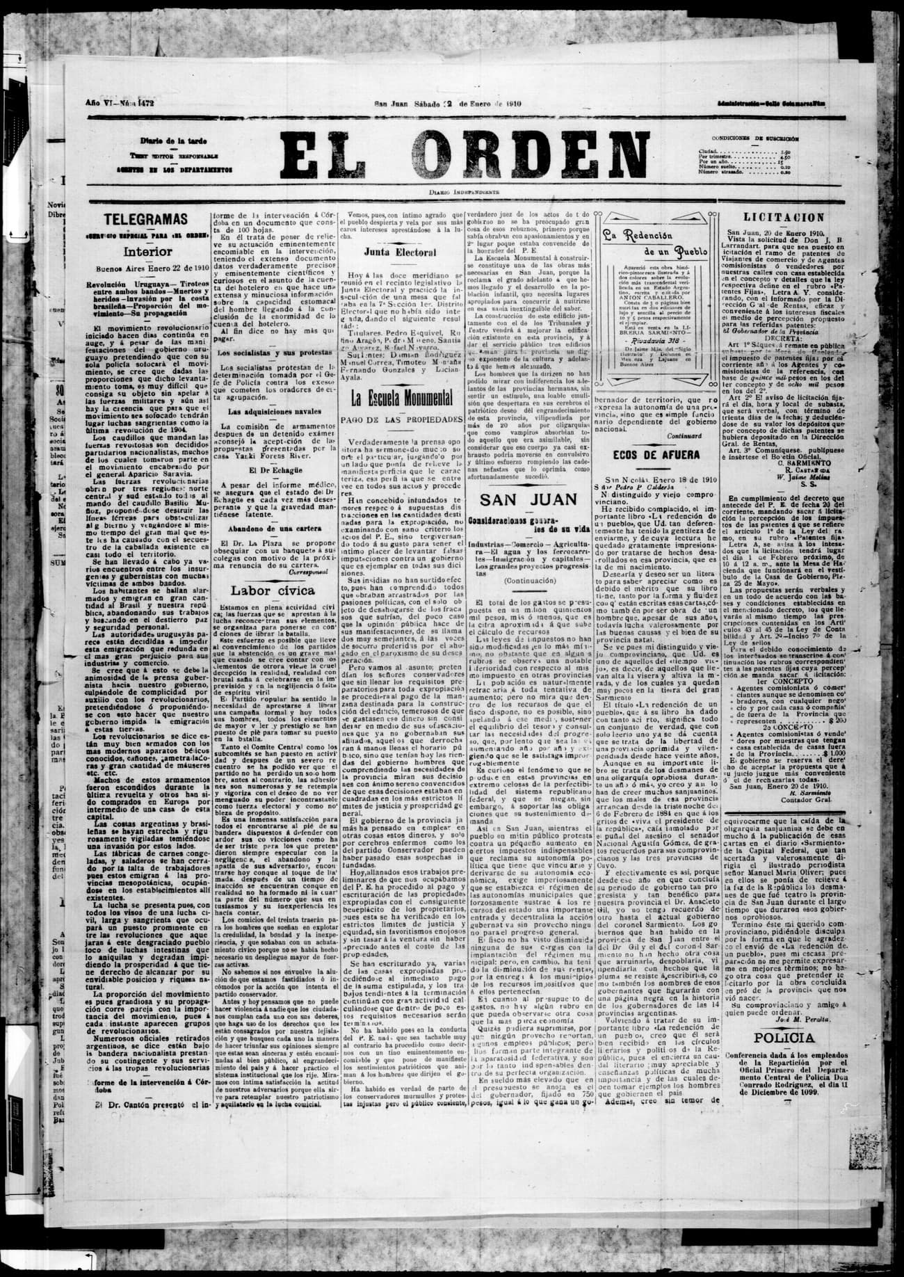 Portada · 22 de Enero de 1910