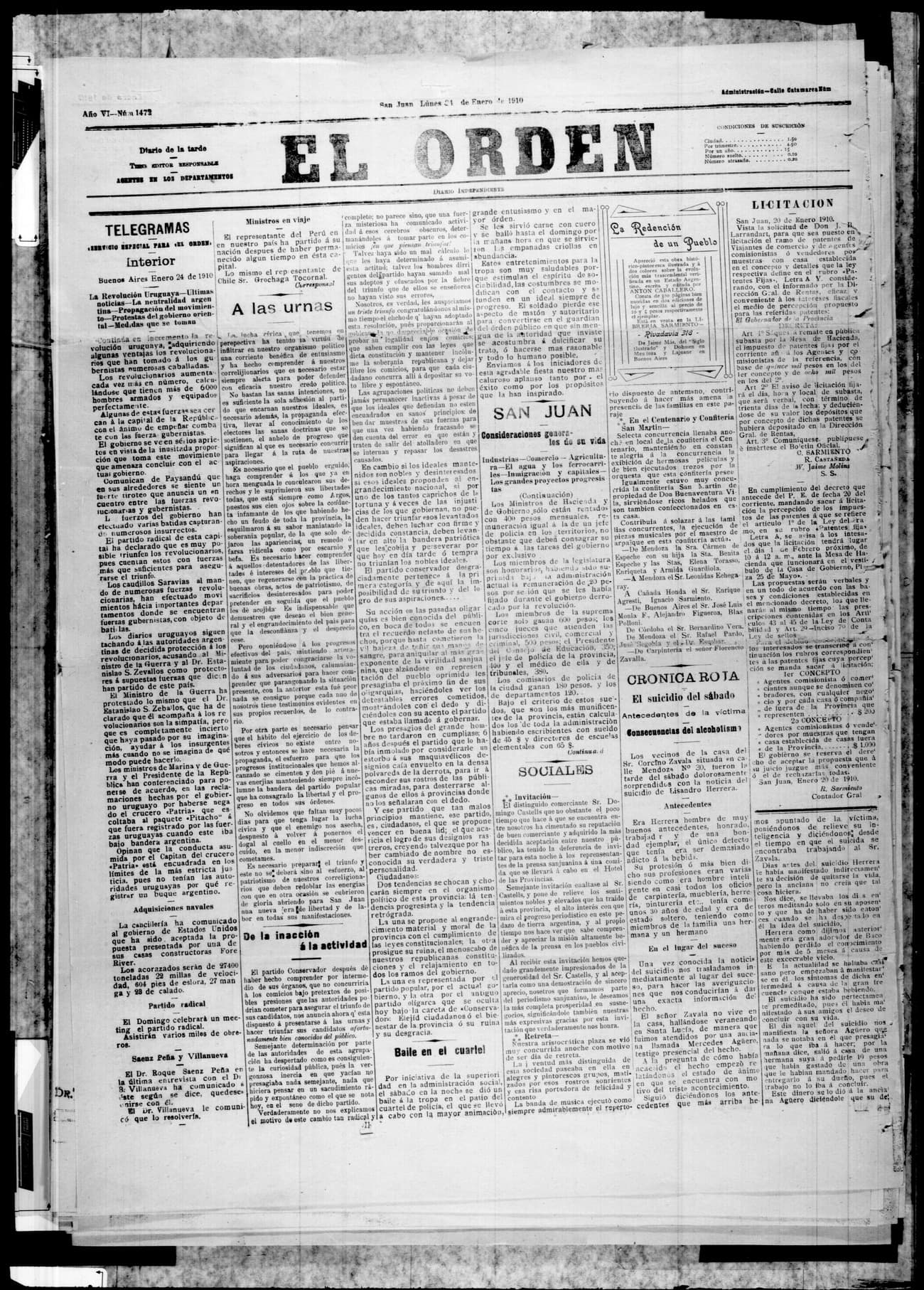 Portada · 24 de Enero de 1910
