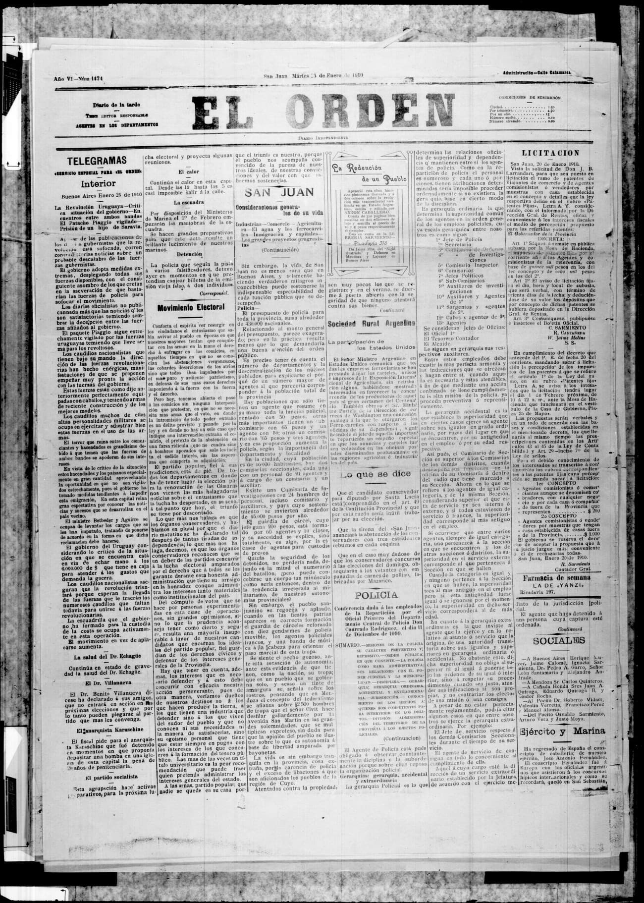 Portada · 23 de Enero de 1910