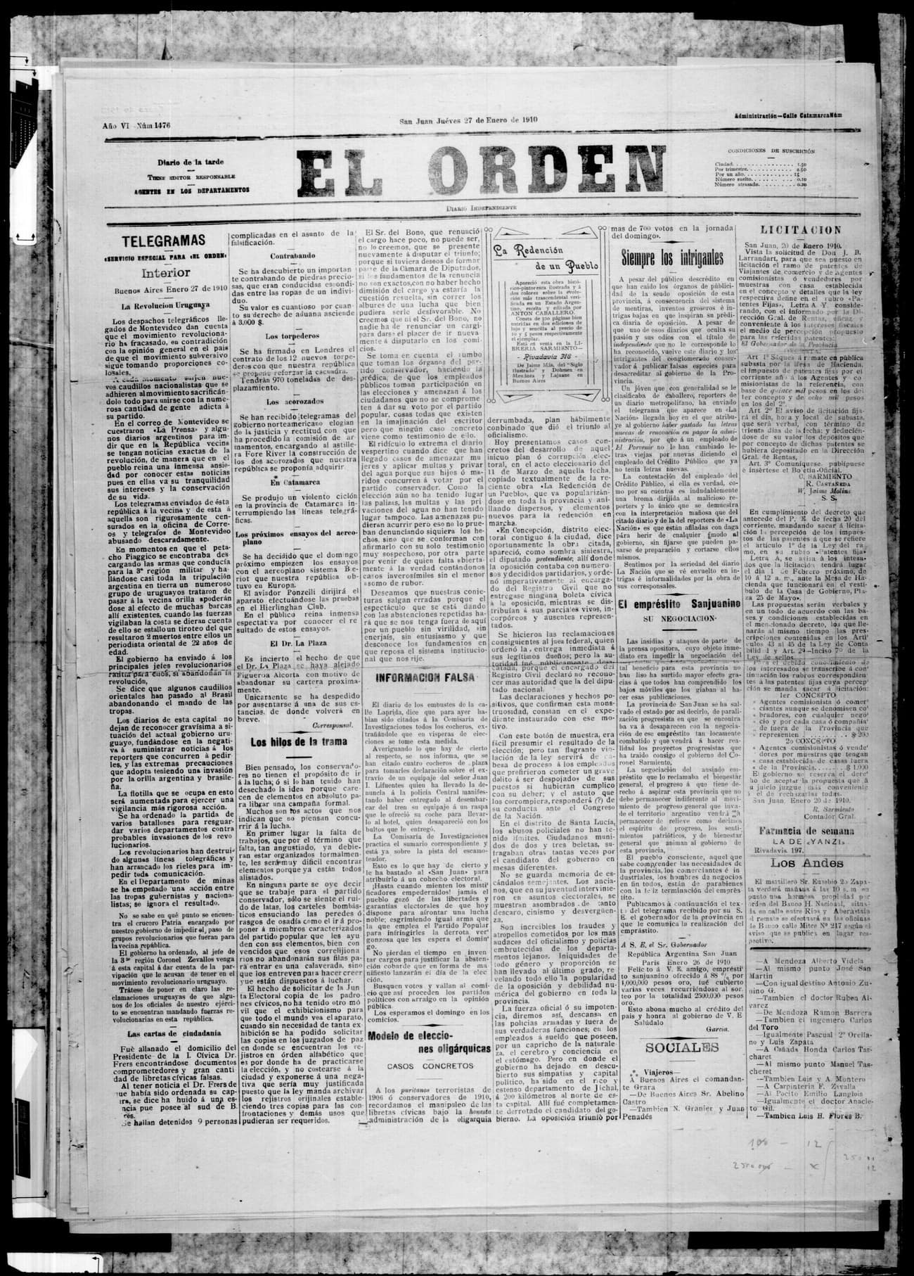 Portada · 27 de Enero de 1910