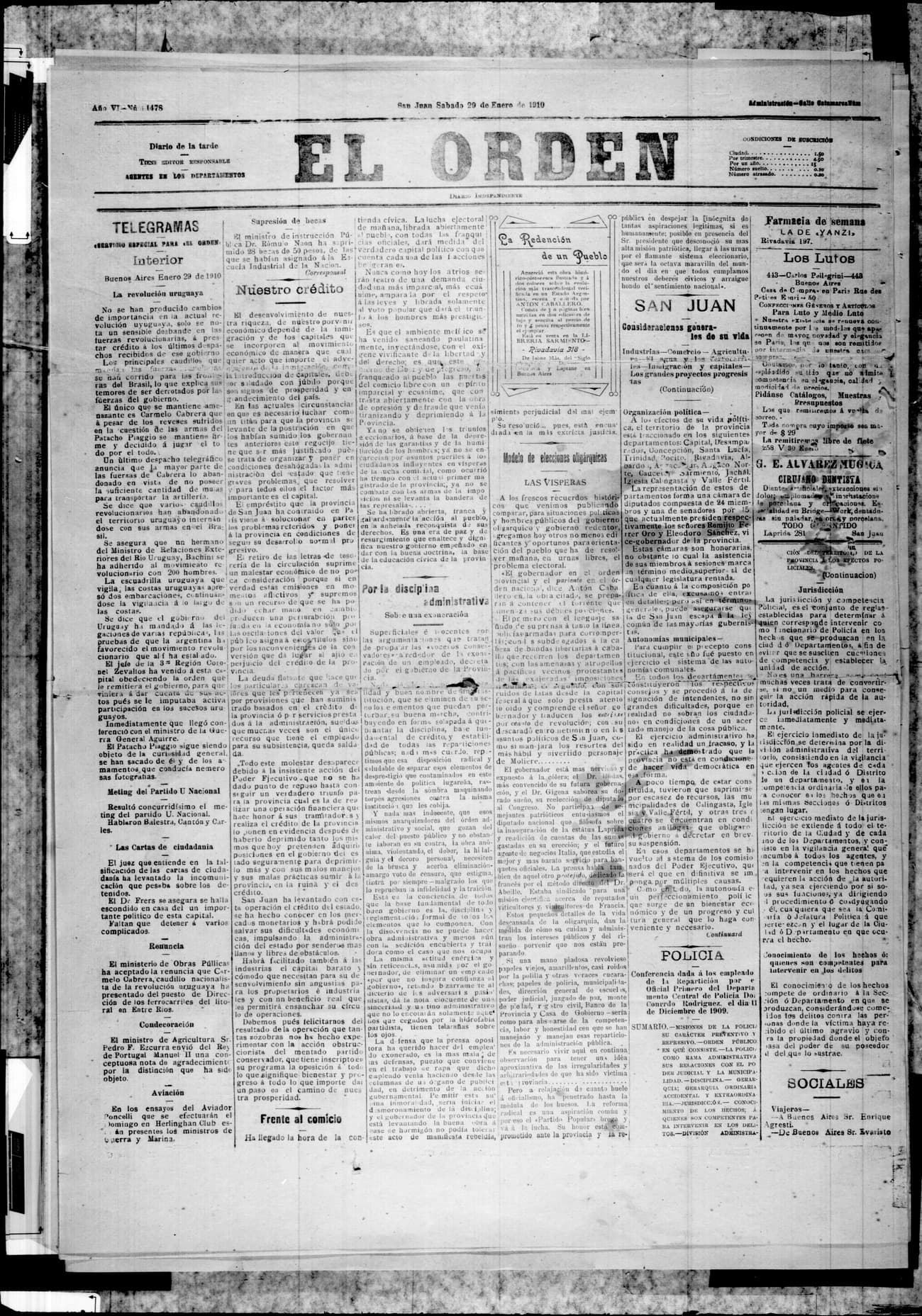 Portada · 29 de Enero de 1910
