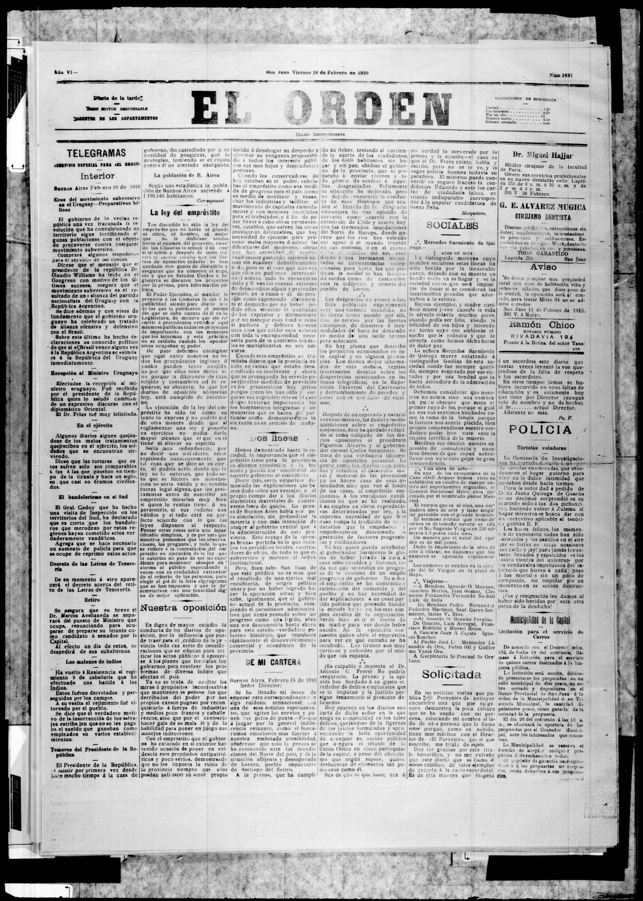 Portada · 18 de Febrero de 1910