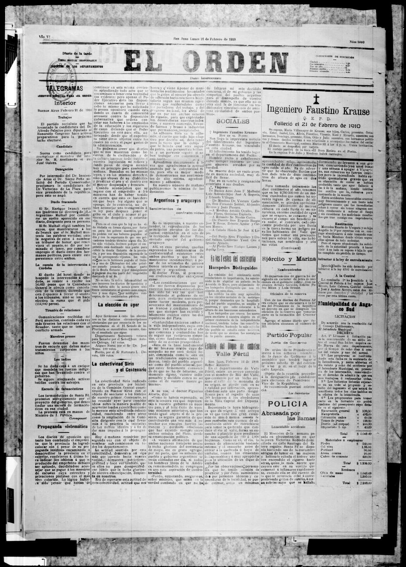 Portada · 21 de Febrero de 1910