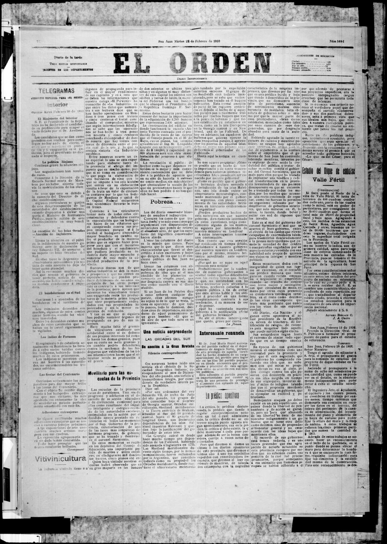 Portada · 22 de Febrero de 1910