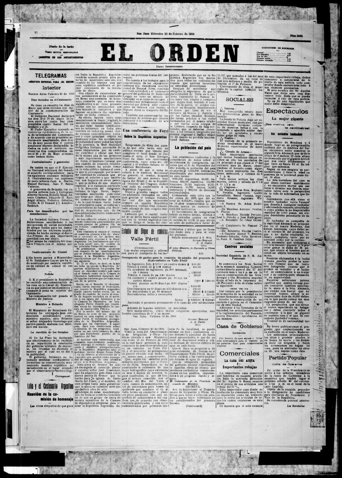 Portada · 23 de Febrero de 1910