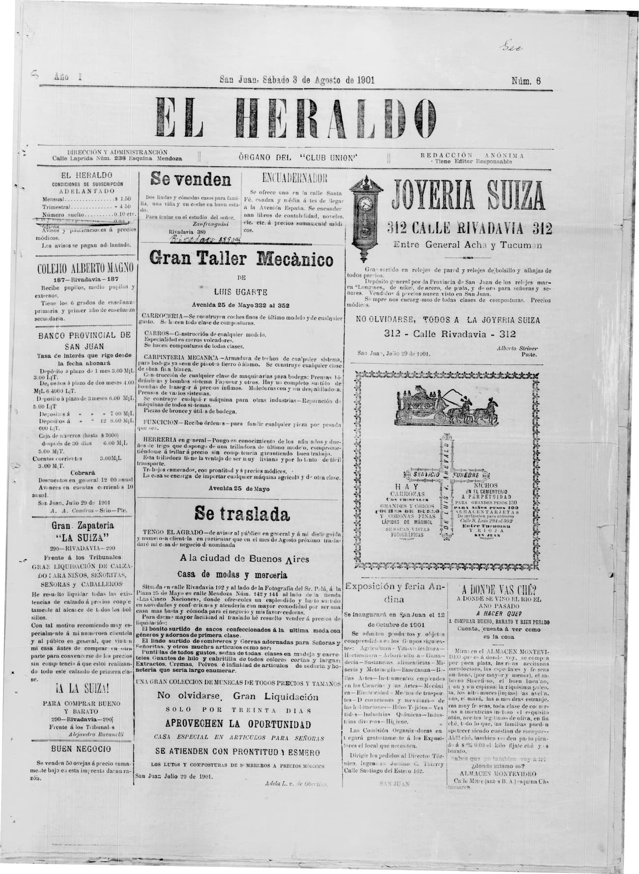 Portada · 3 de Agosto de 1901