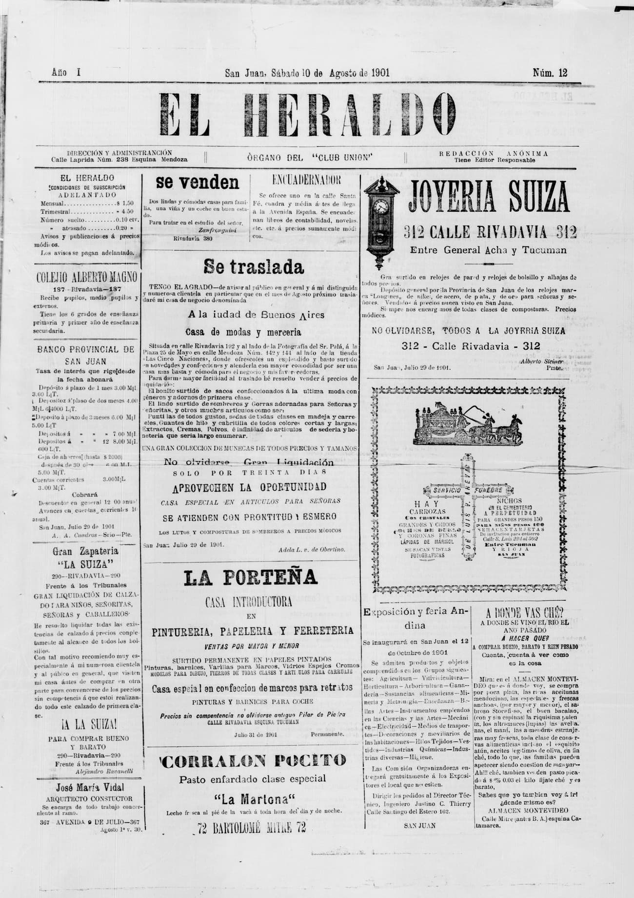 Portada · 10 de Agosto de 1901