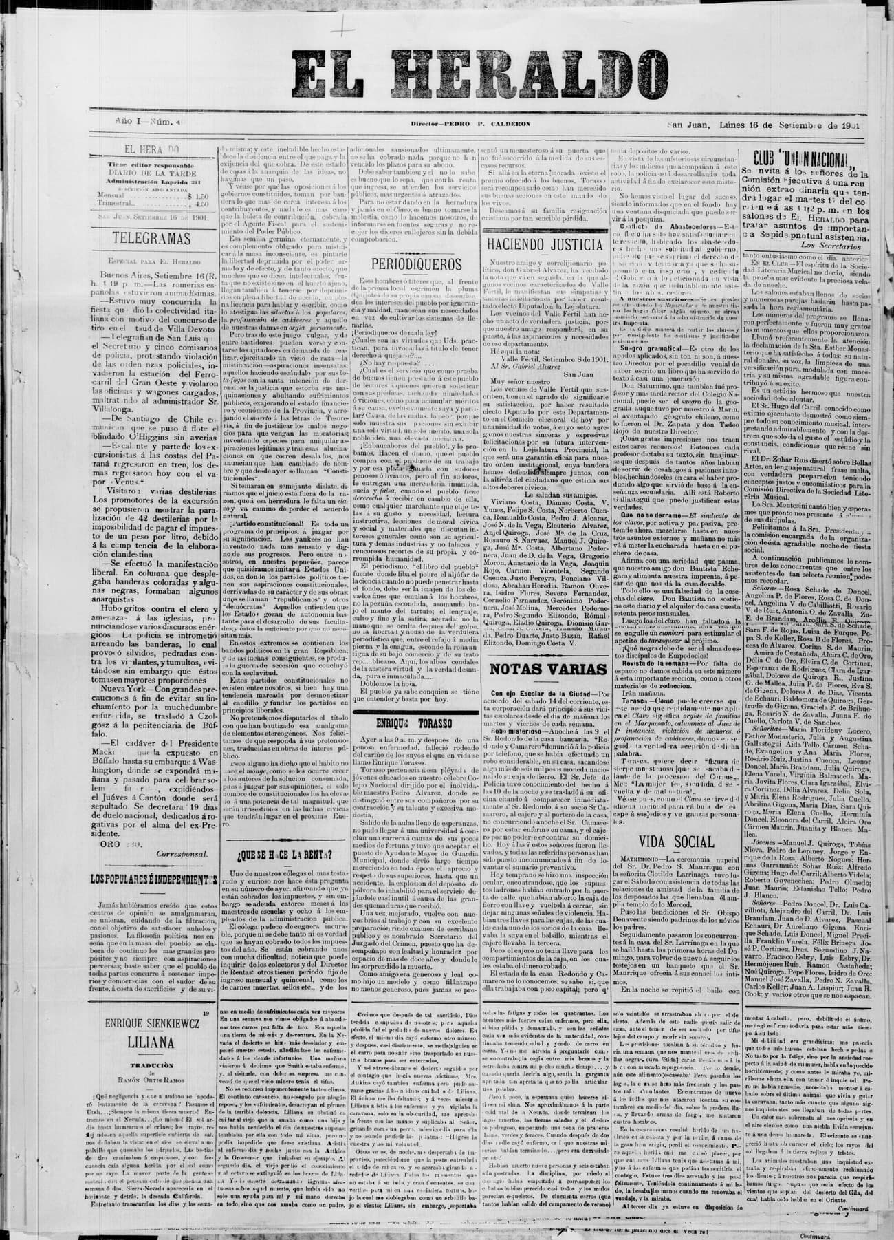 Portada · 16 de Septiembre de 1901