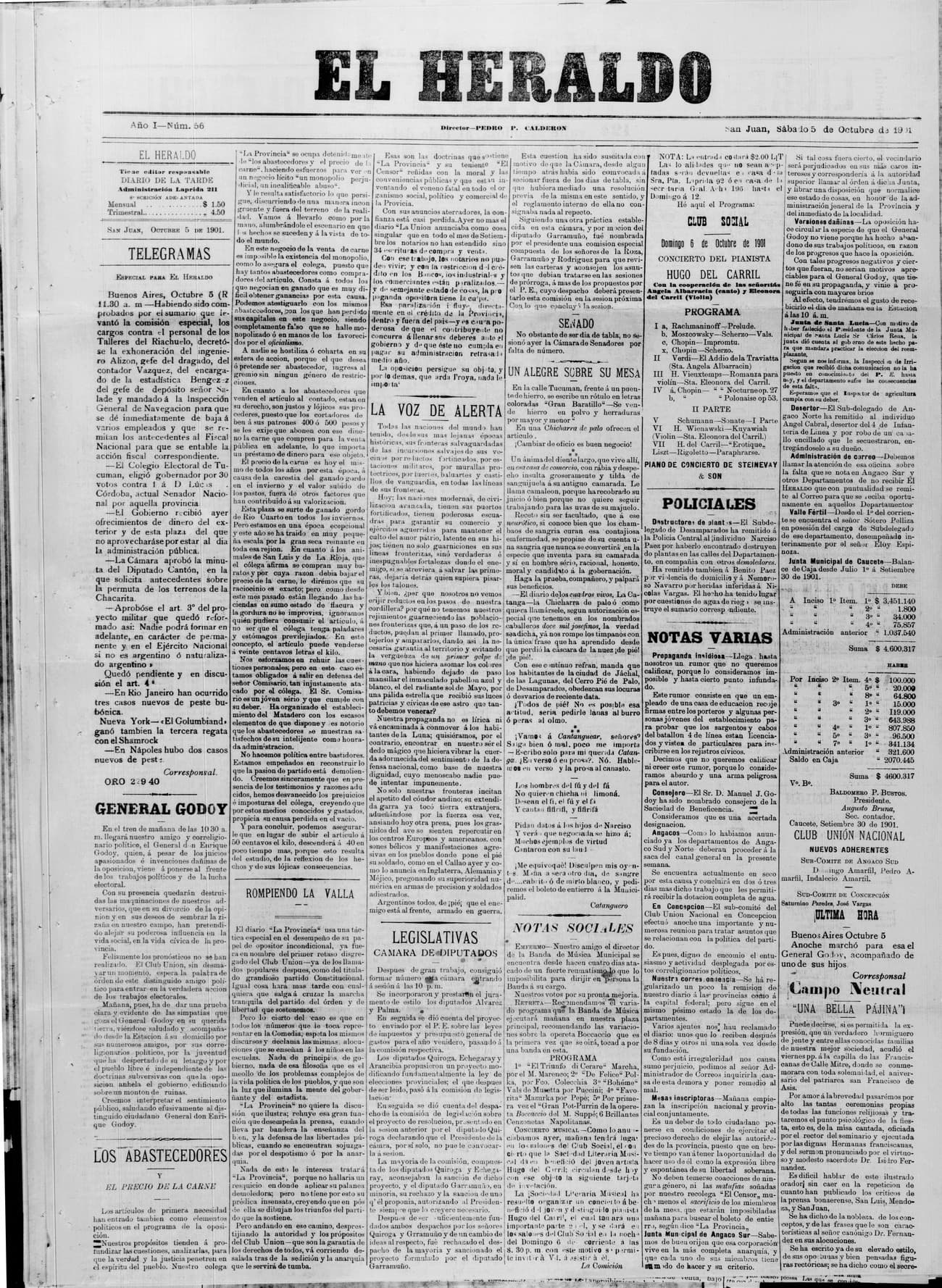 Portada · 5 de Octubre de 1901