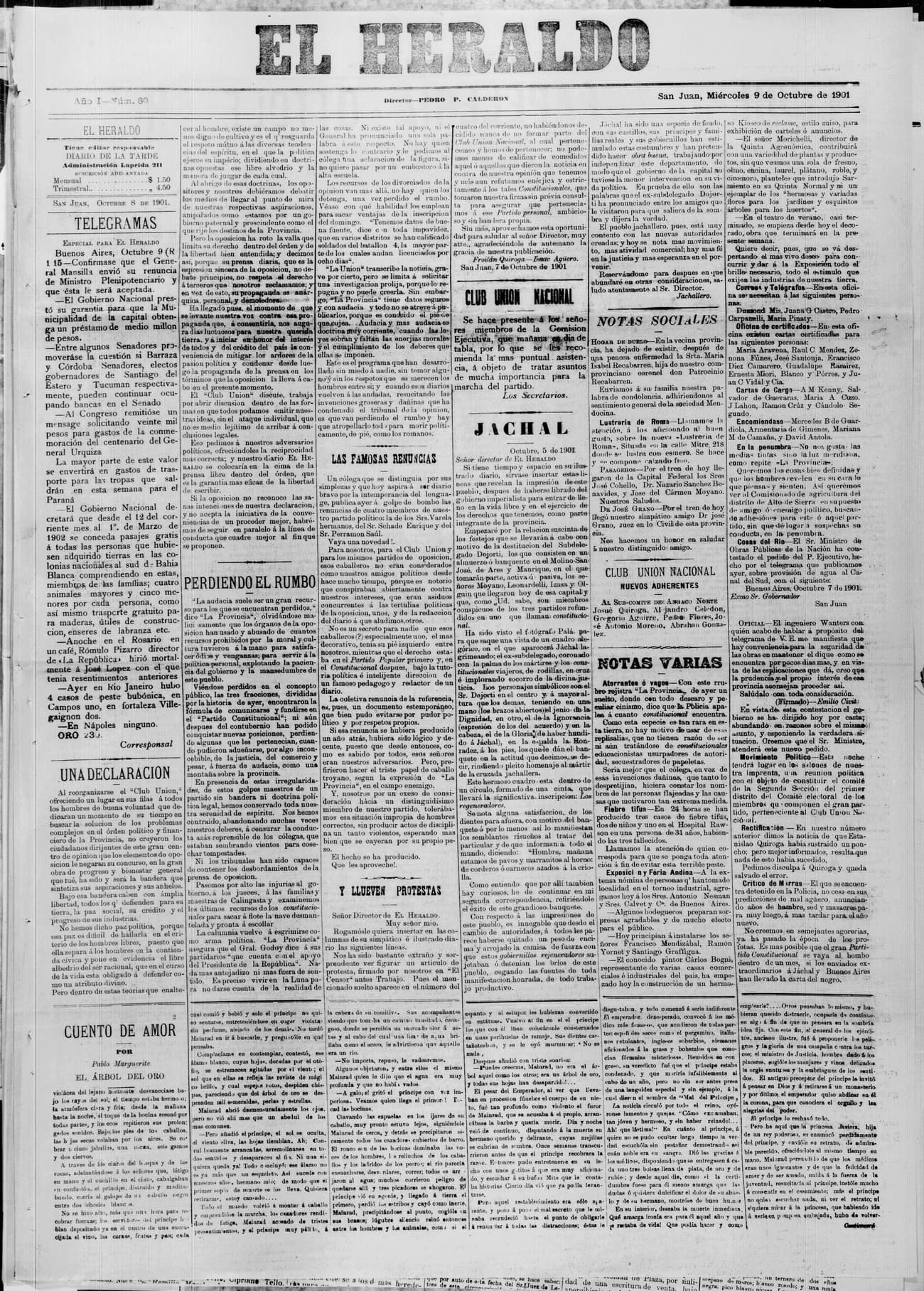 Portada · 9 de Octubre de 1901