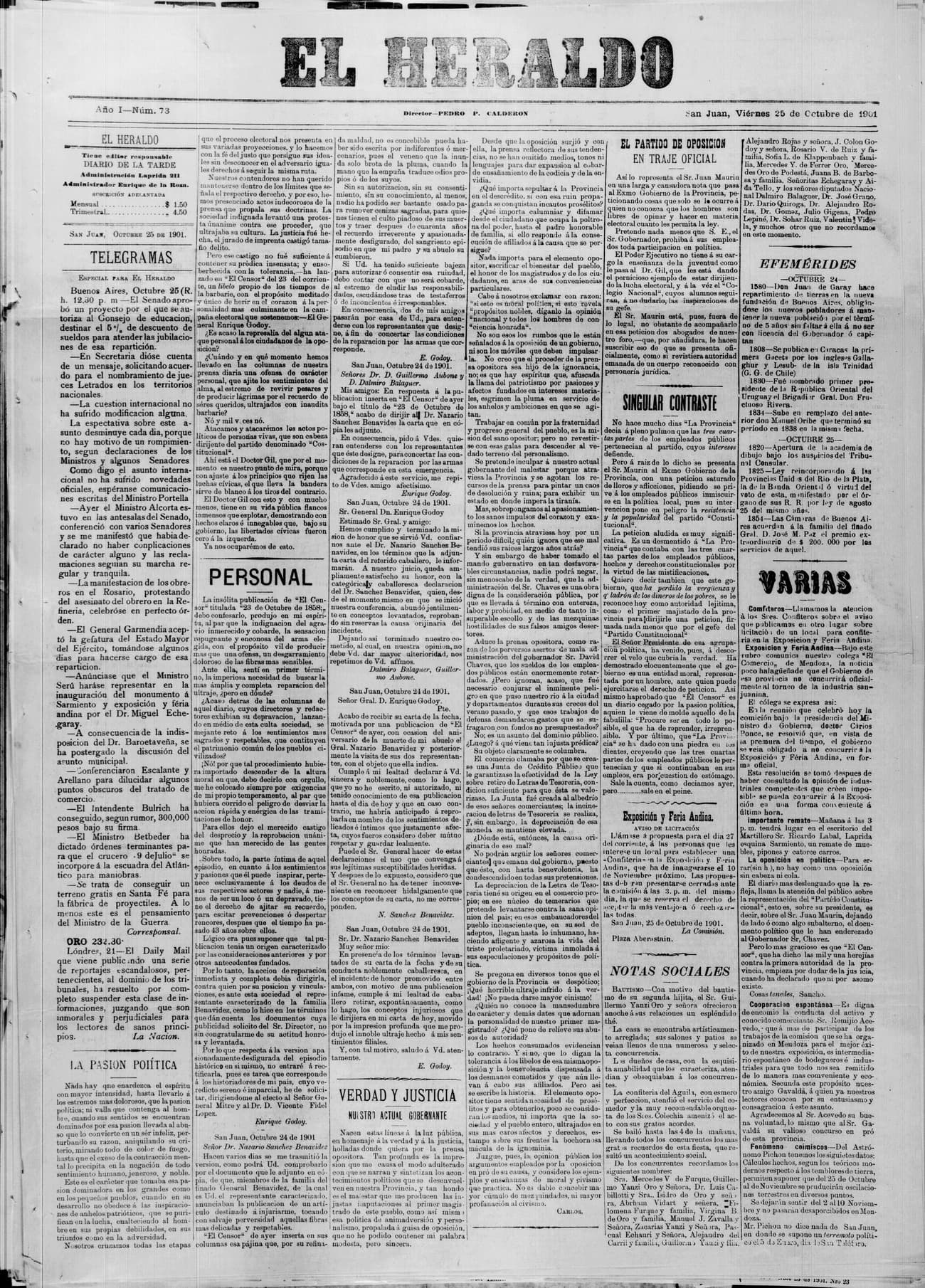 Portada · 25 de Octubre de 1901