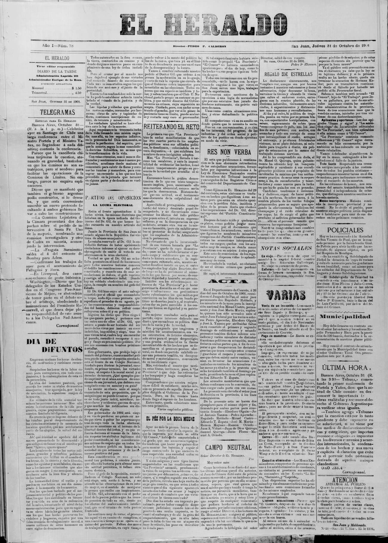 Portada · 31 de Octubre de 1901