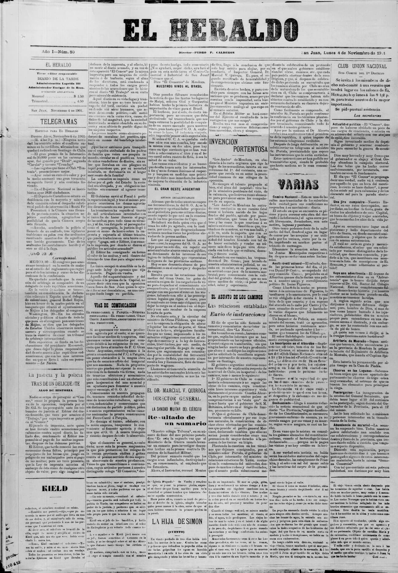 Portada · 4 de Noviembre de 1901