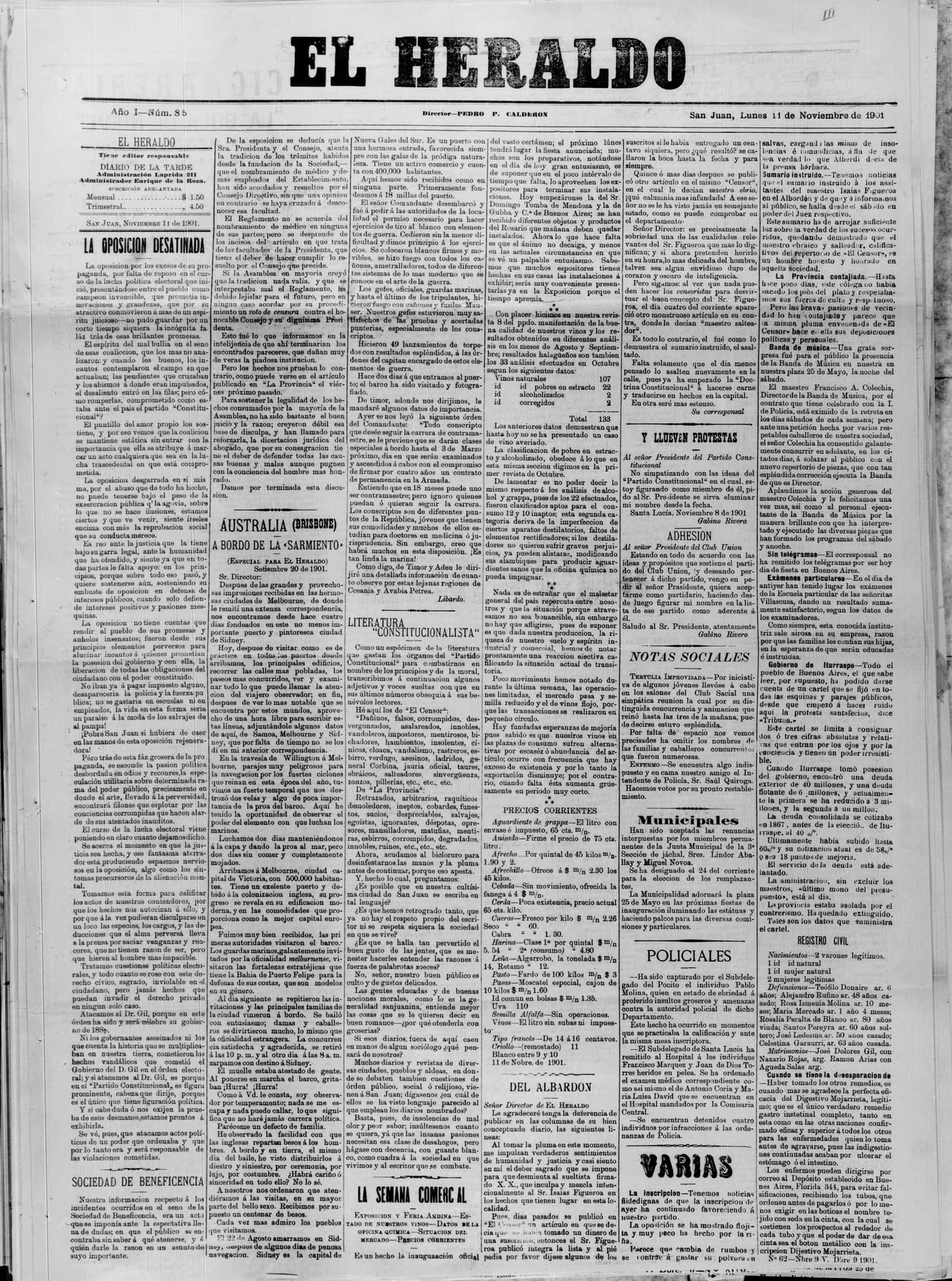 Portada · 11 de Noviembre de 1901