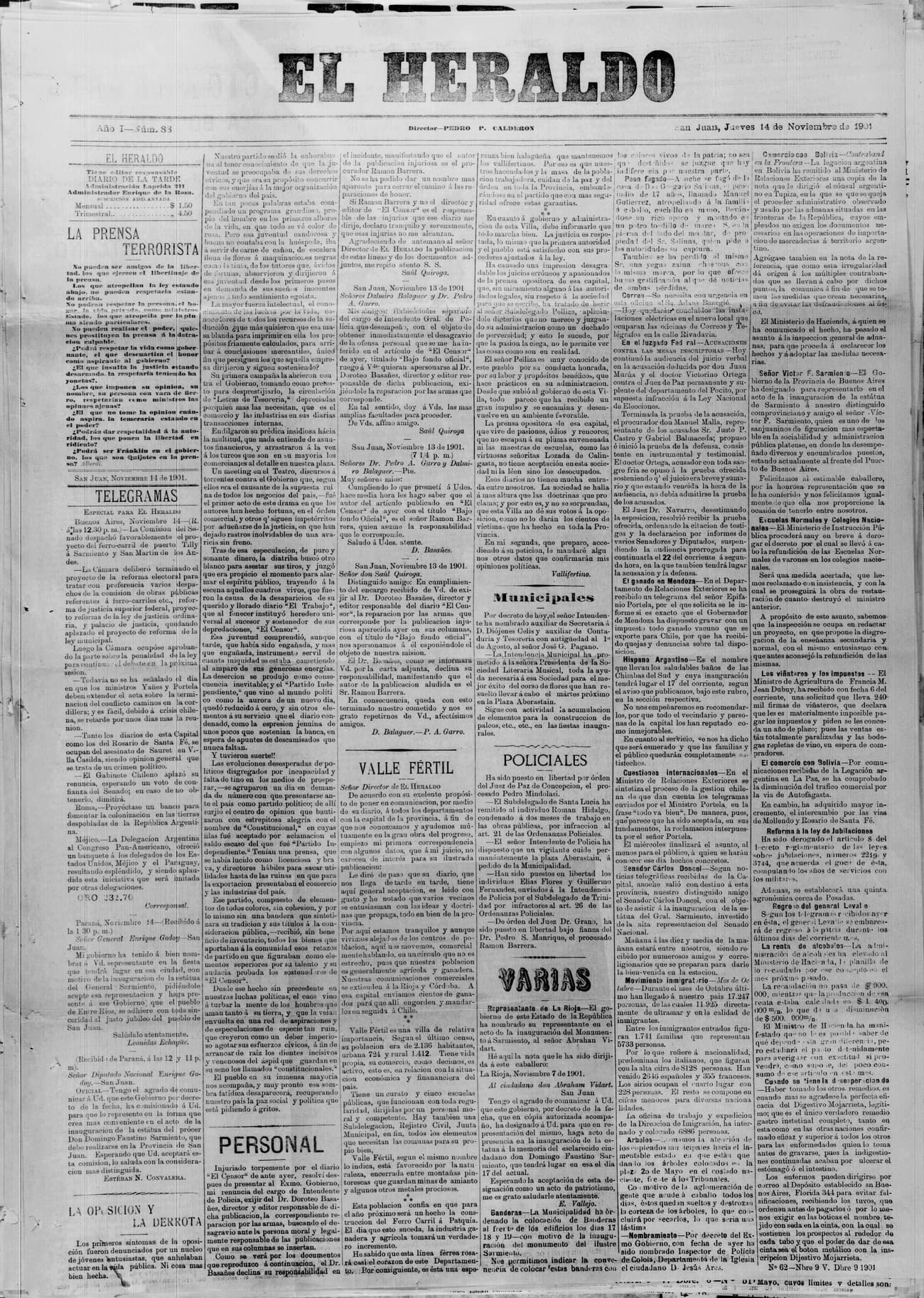 Portada · 14 de Noviembre de 1901