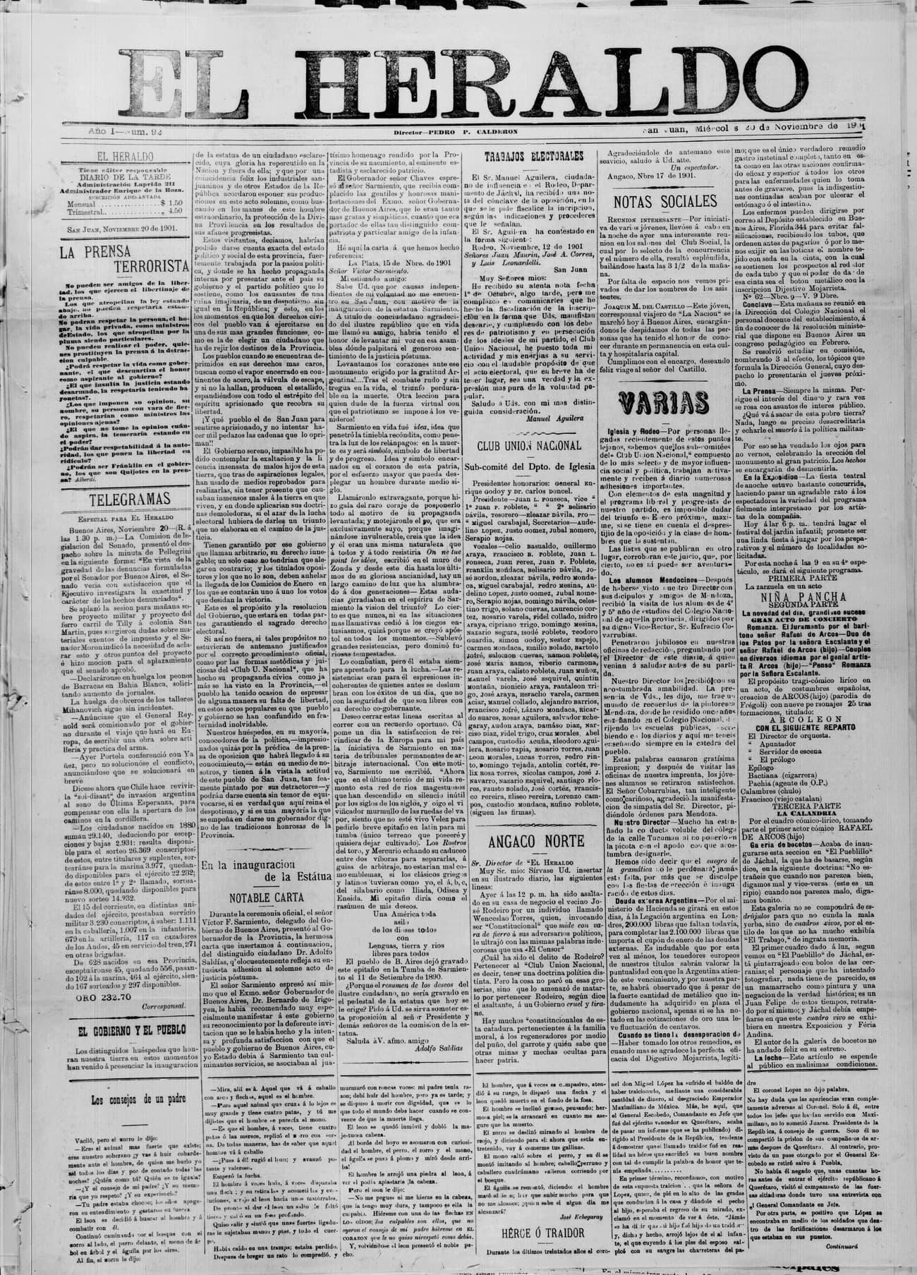 Portada · 20 de Noviembre de 1901