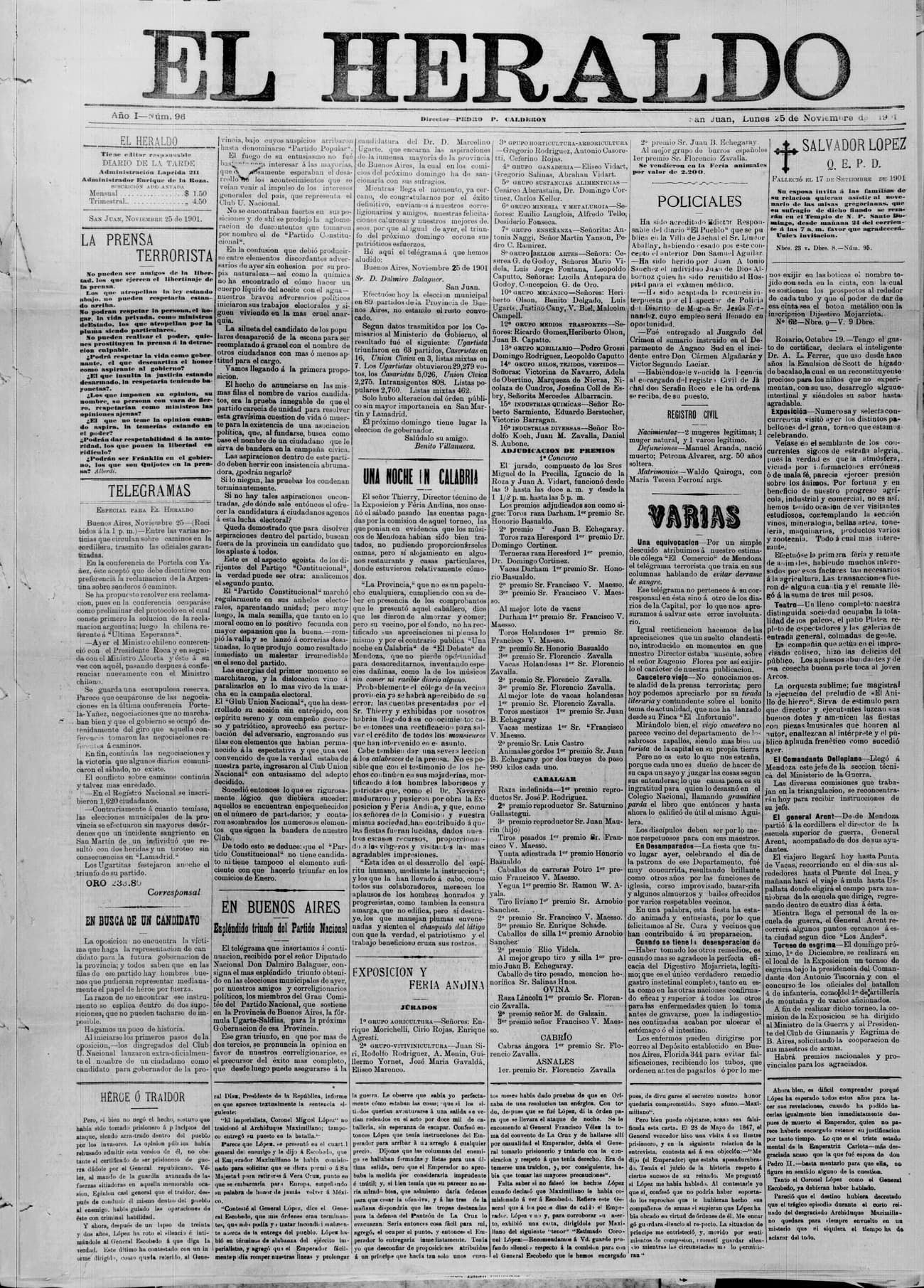 Portada · 25 de Noviembre de 1901