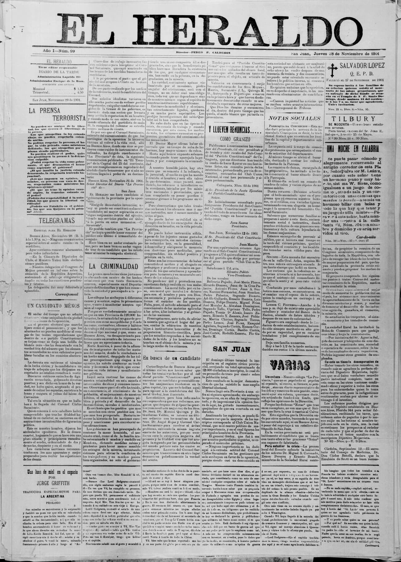 Portada · 28 de Noviembre de 1901