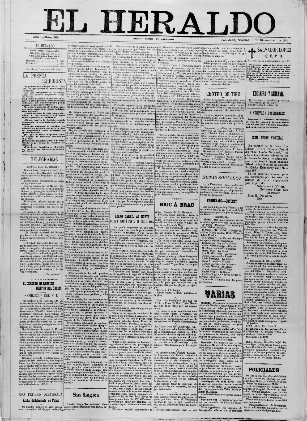 Portada · 6 de Diciembre de 1901