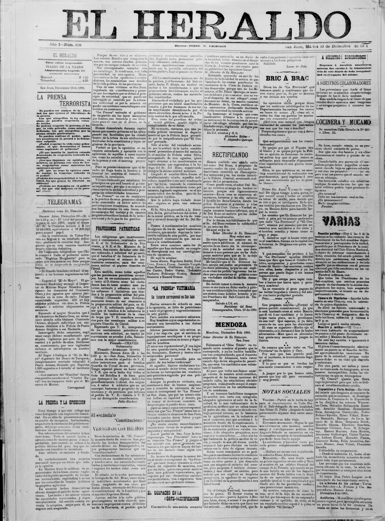 Portada · 10 de Diciembre de 1901