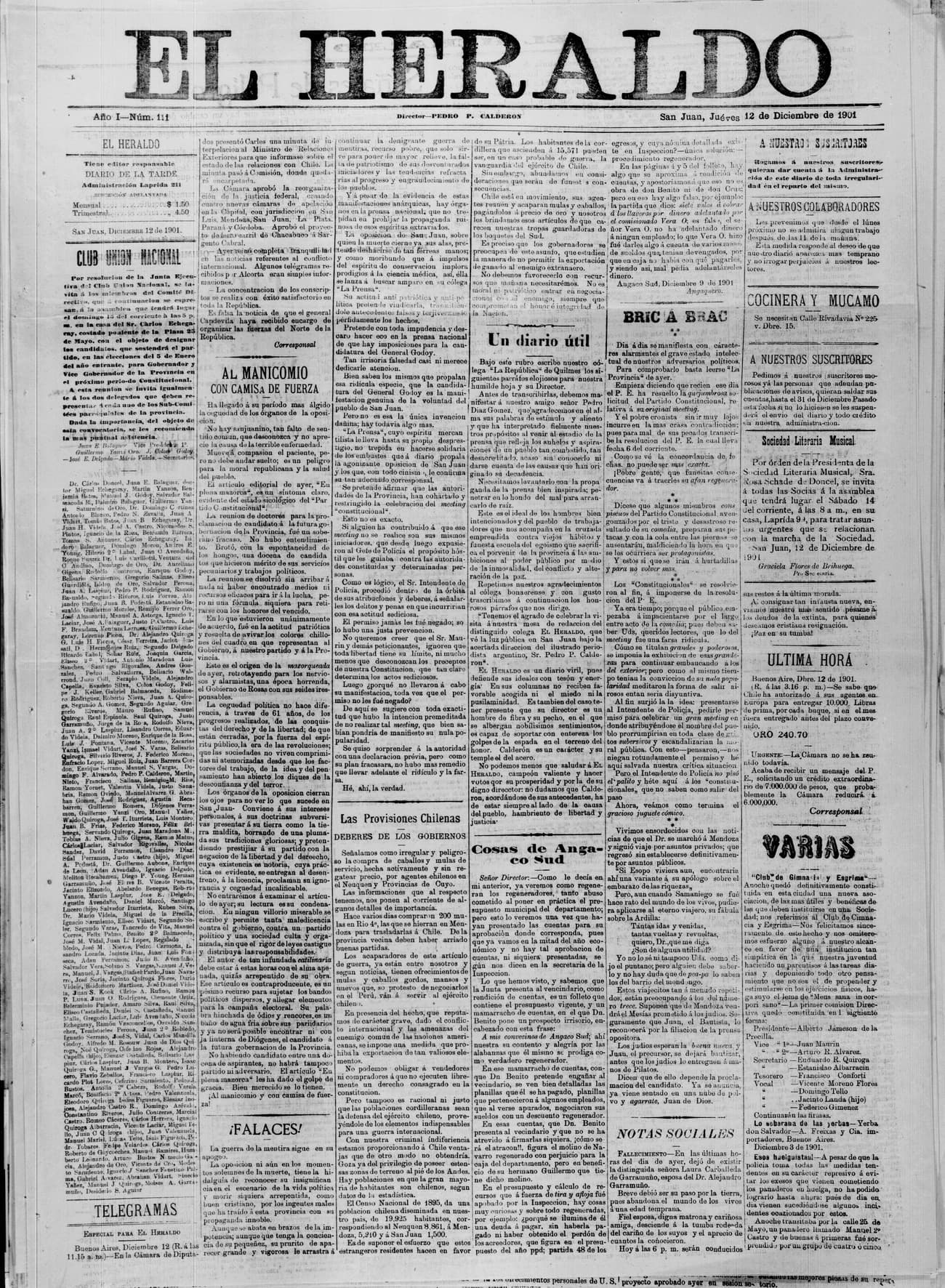 Portada · 12 de Diciembre de 1901