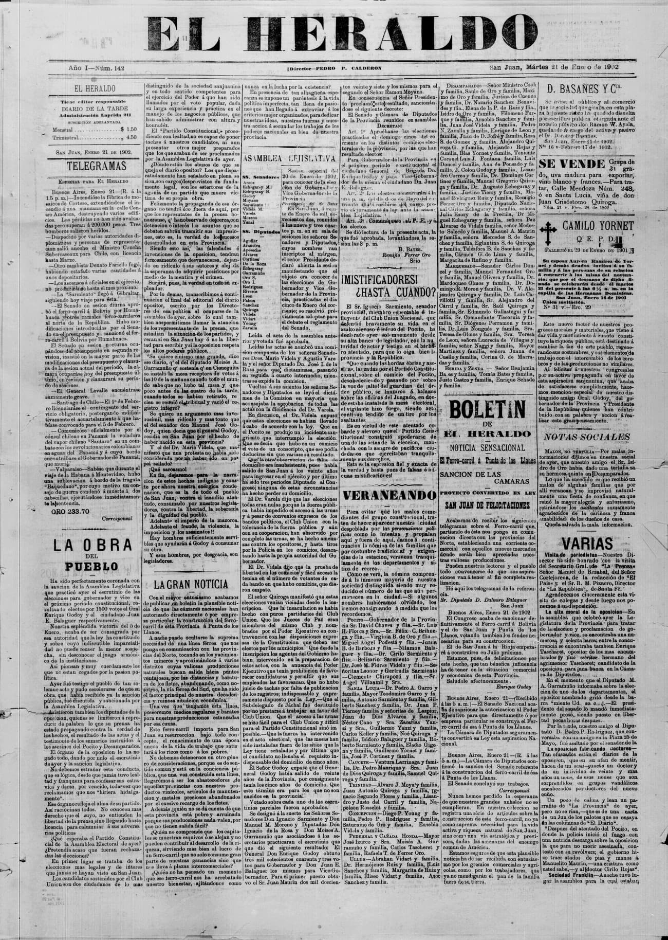 Portada · 21 de Enero de 1902