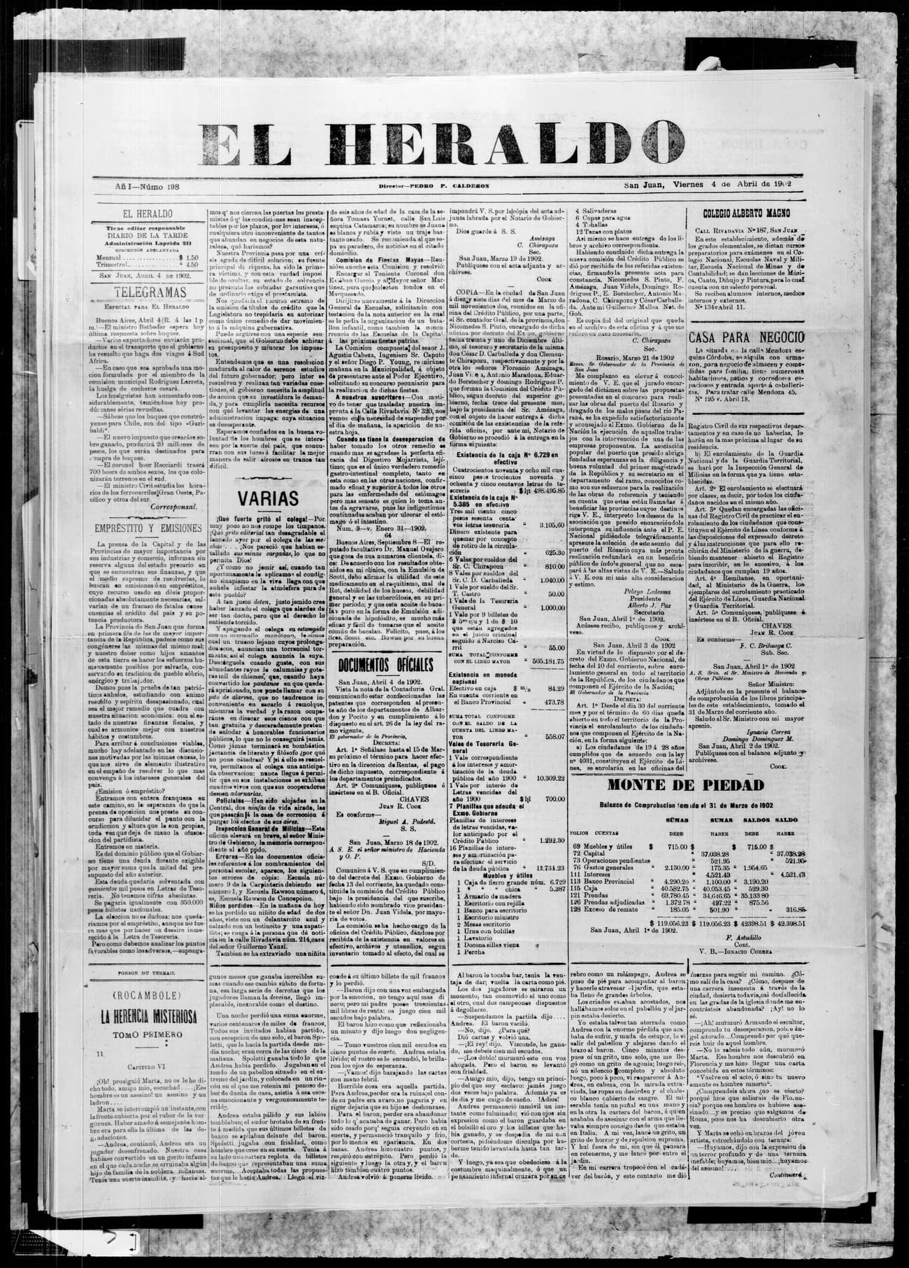 Portada · 4 de Abril de 1902