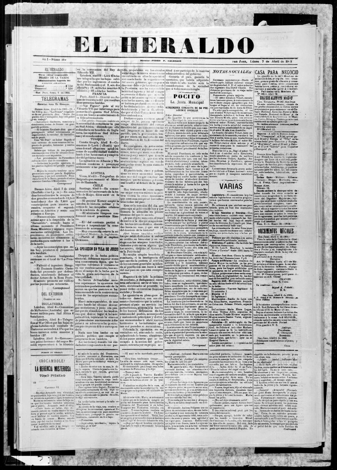 Portada · 7 de Abril de 1902