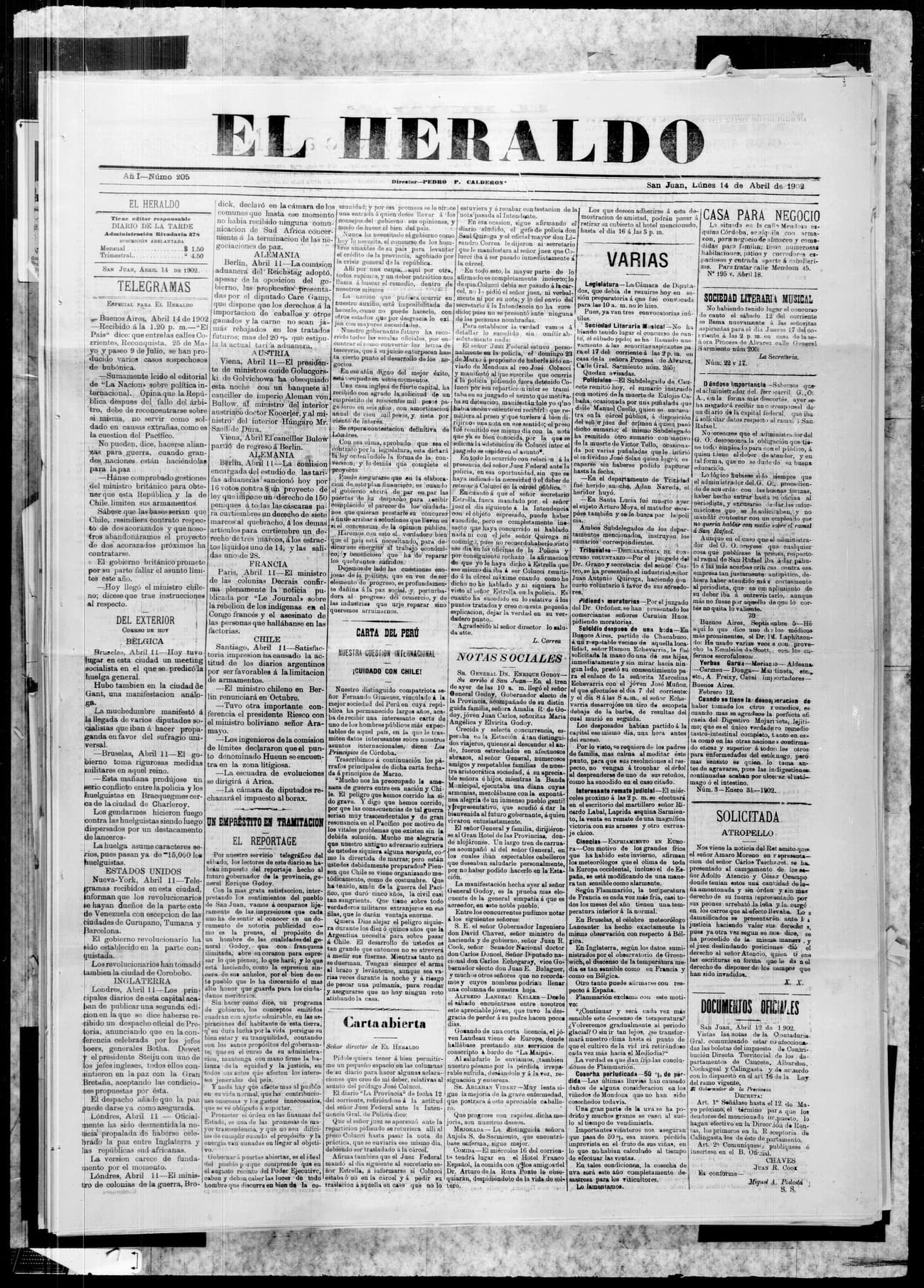Portada · 14 de Abril de 1902