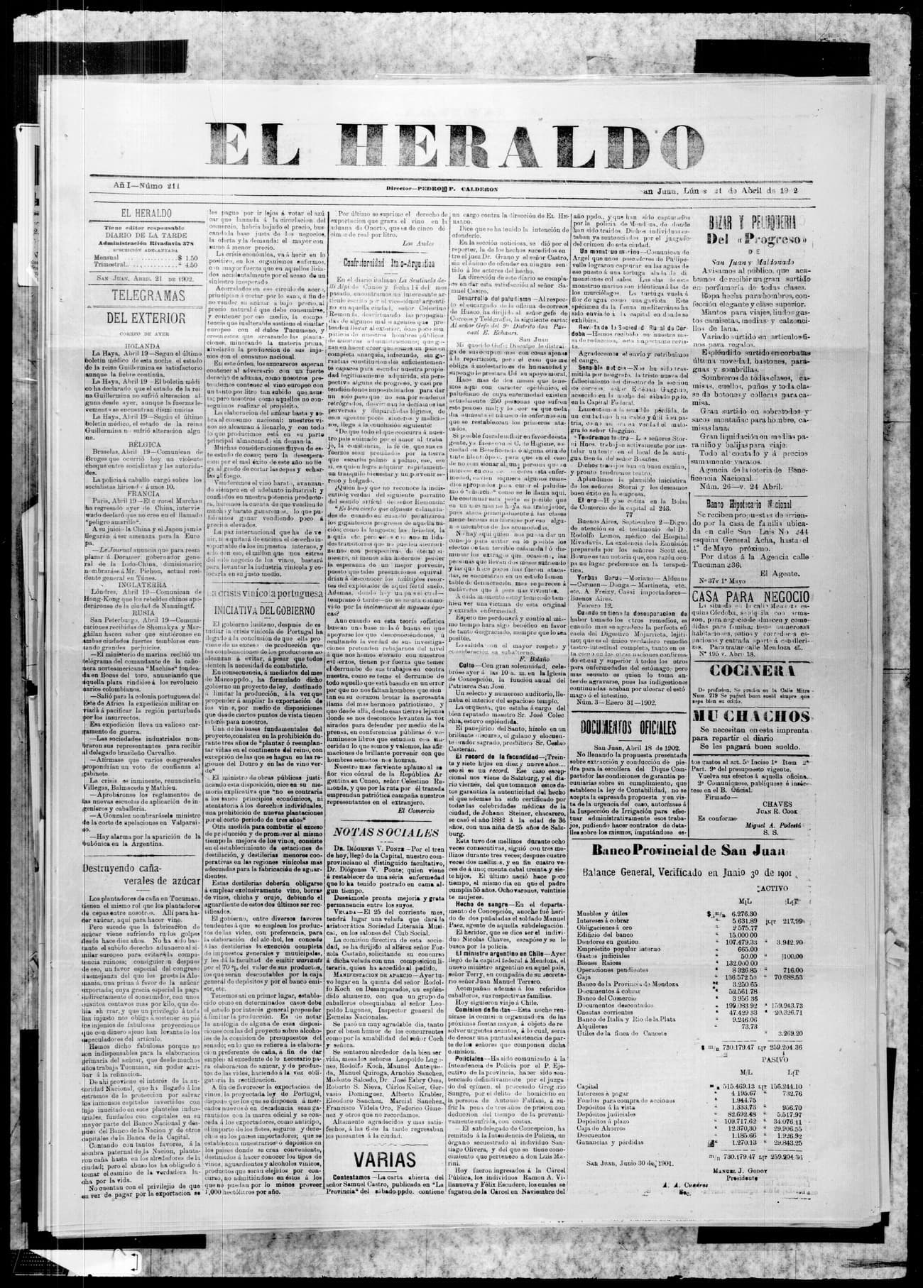 Portada · 21 de Abril de 1902